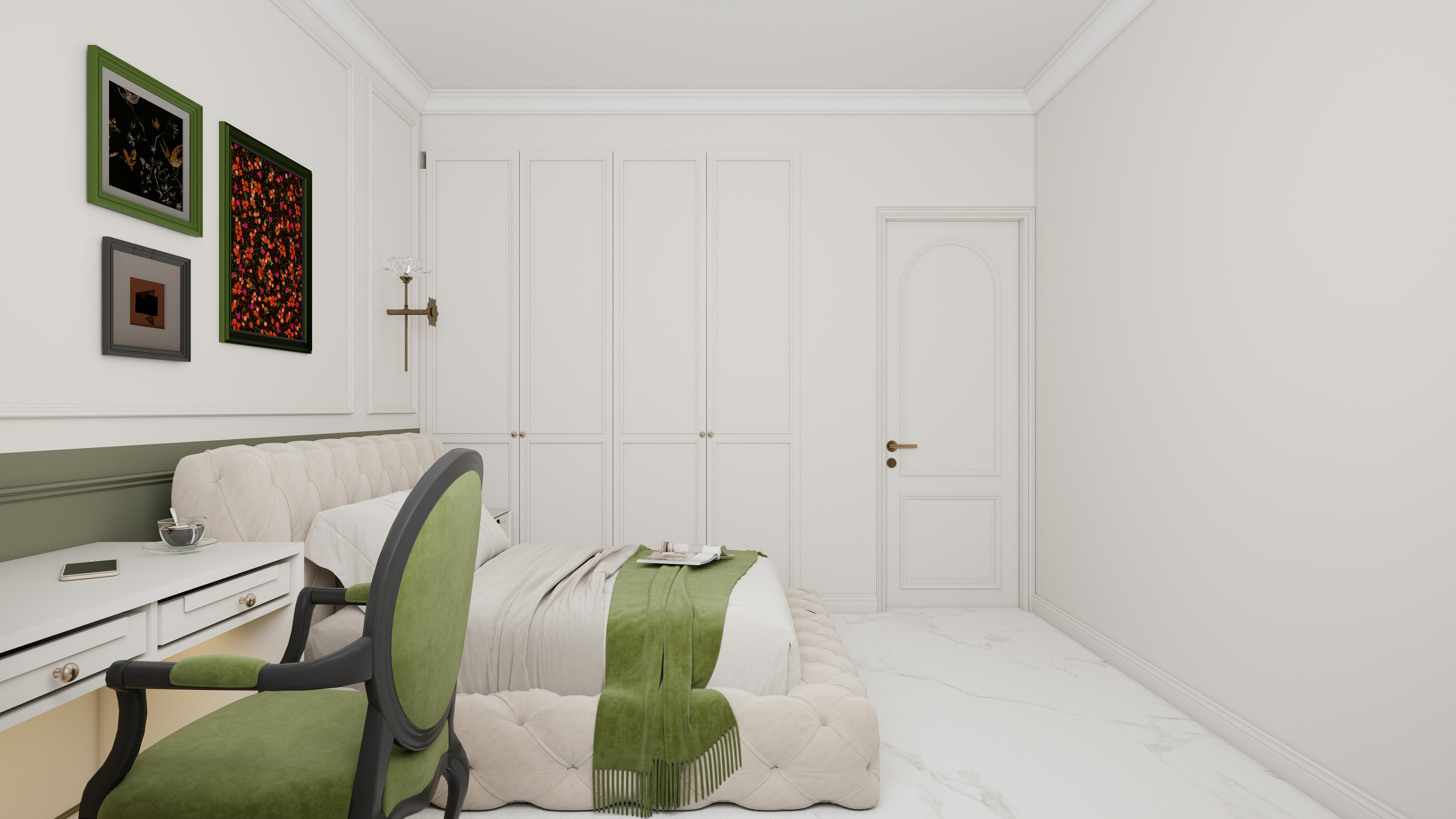 李青越-227方美式别墅一层卧室装修效果图第2张