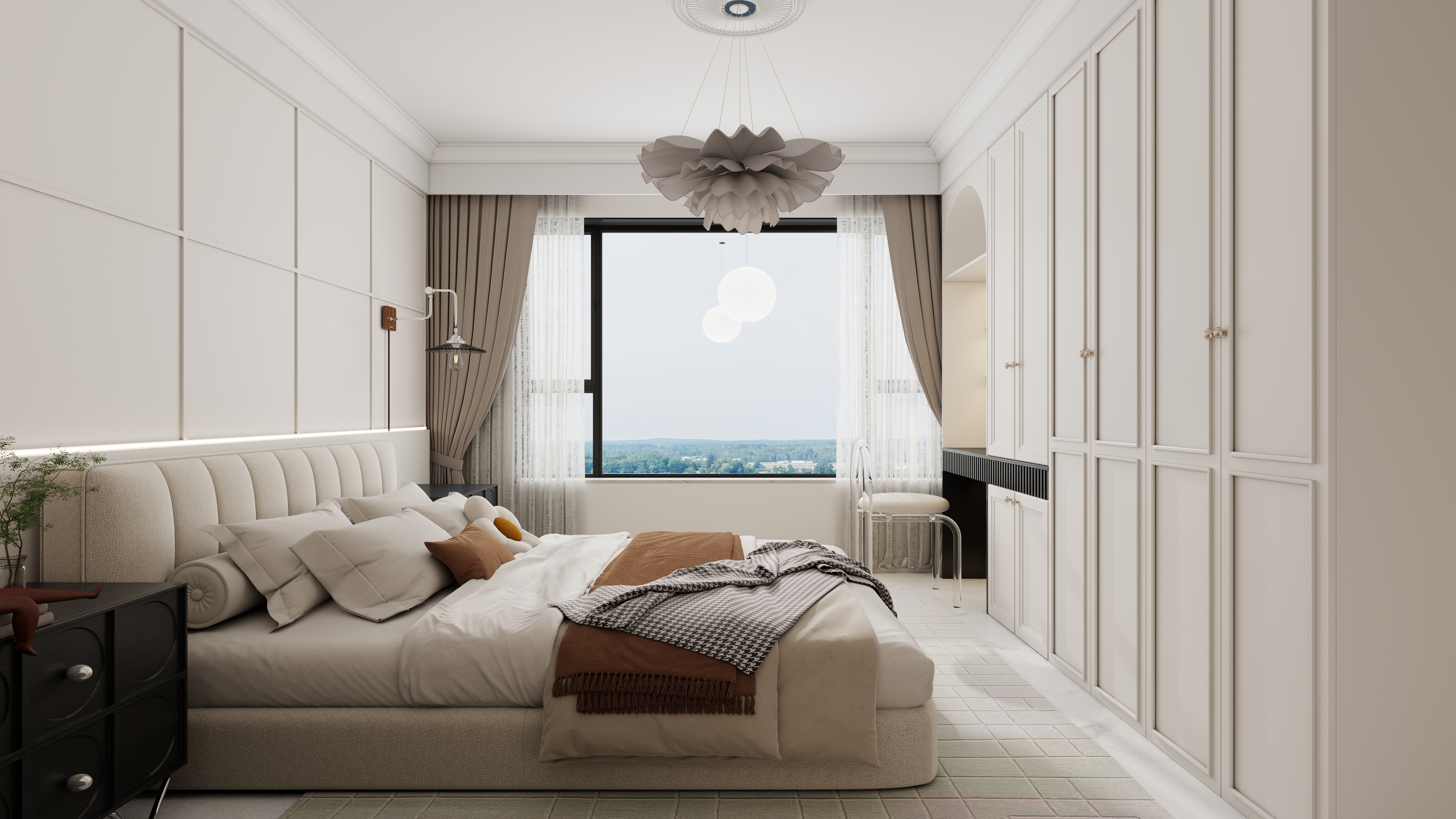 李青越-227方美式别墅二层主卧装修效果图第2张