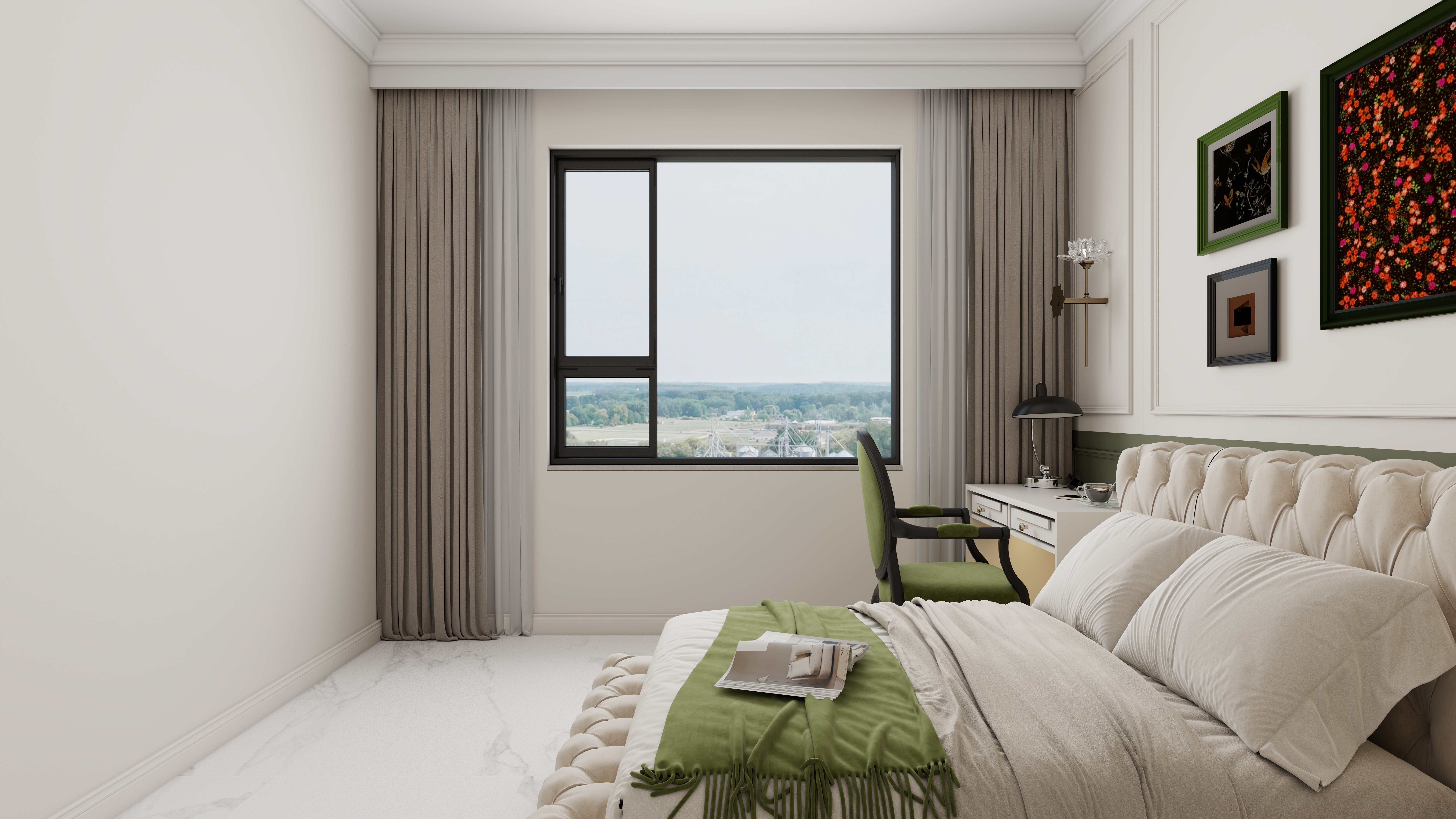 李青越-227方美式别墅一层卧室装修效果图第3张