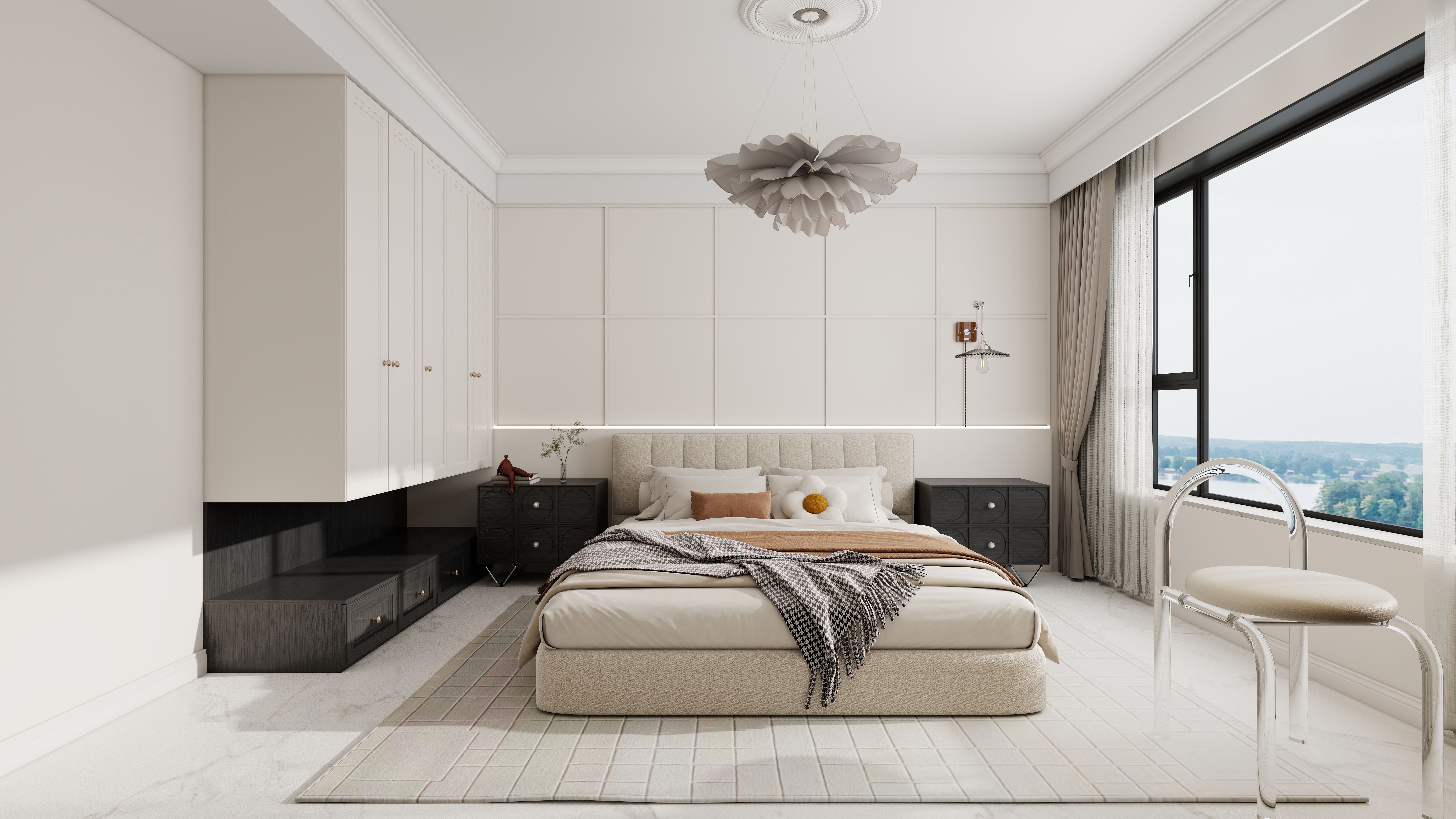 李青越-227方美式别墅二层主卧装修效果图第1张