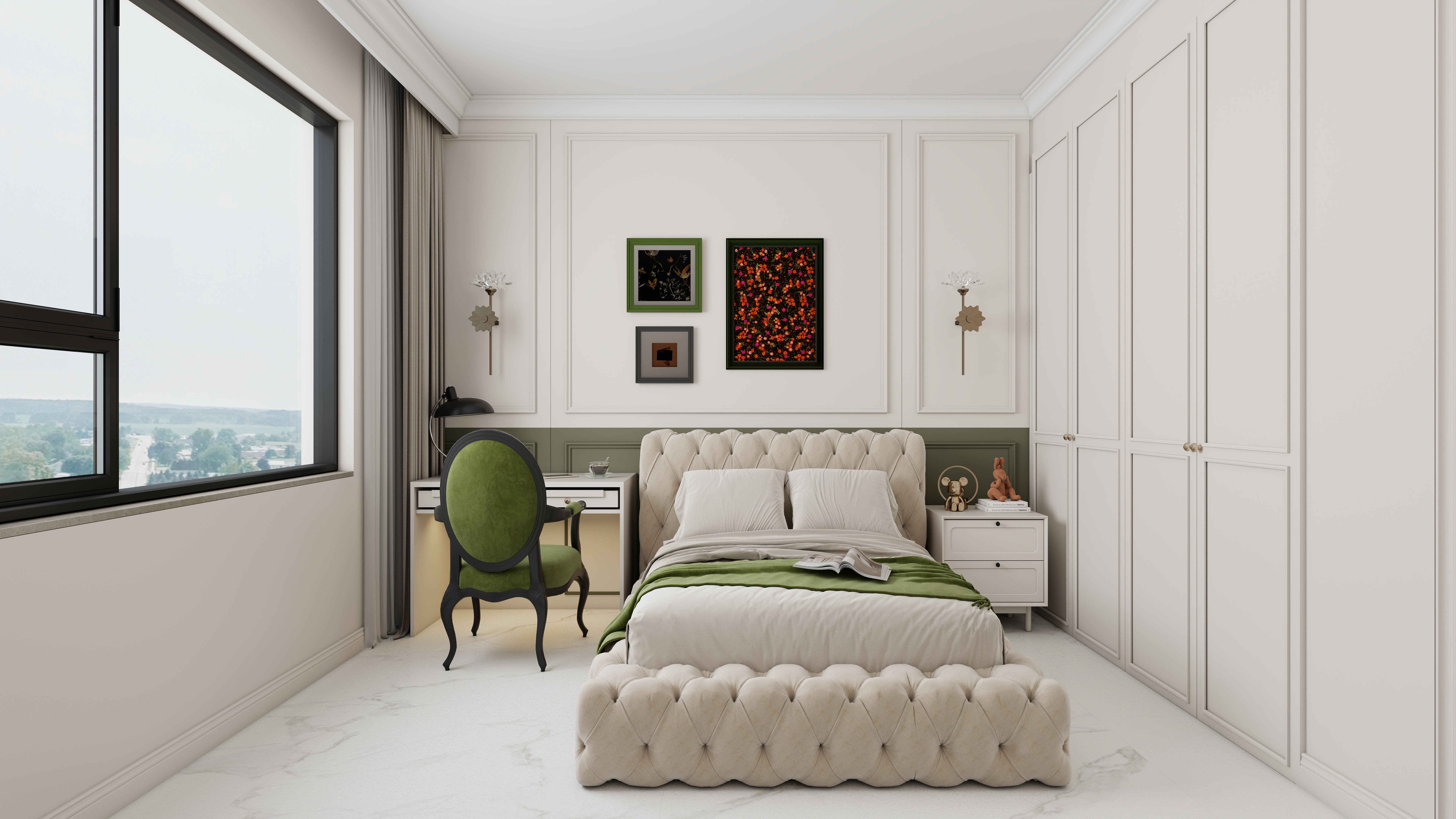 李青越-227方美式别墅一层卧室装修效果图第1张