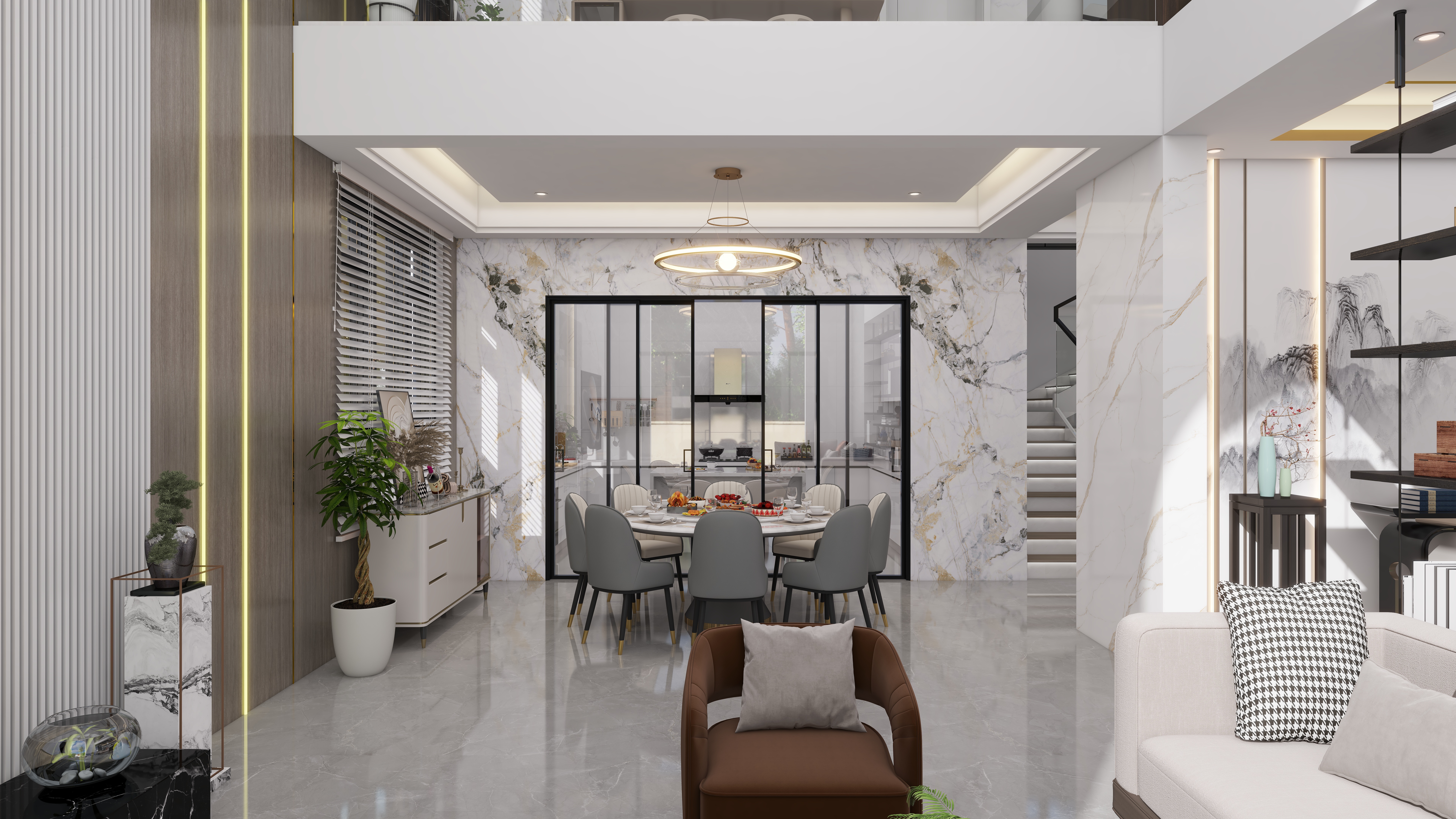 少年已不年少了-600㎡别墅7室一层客餐厅装修效果图第2张