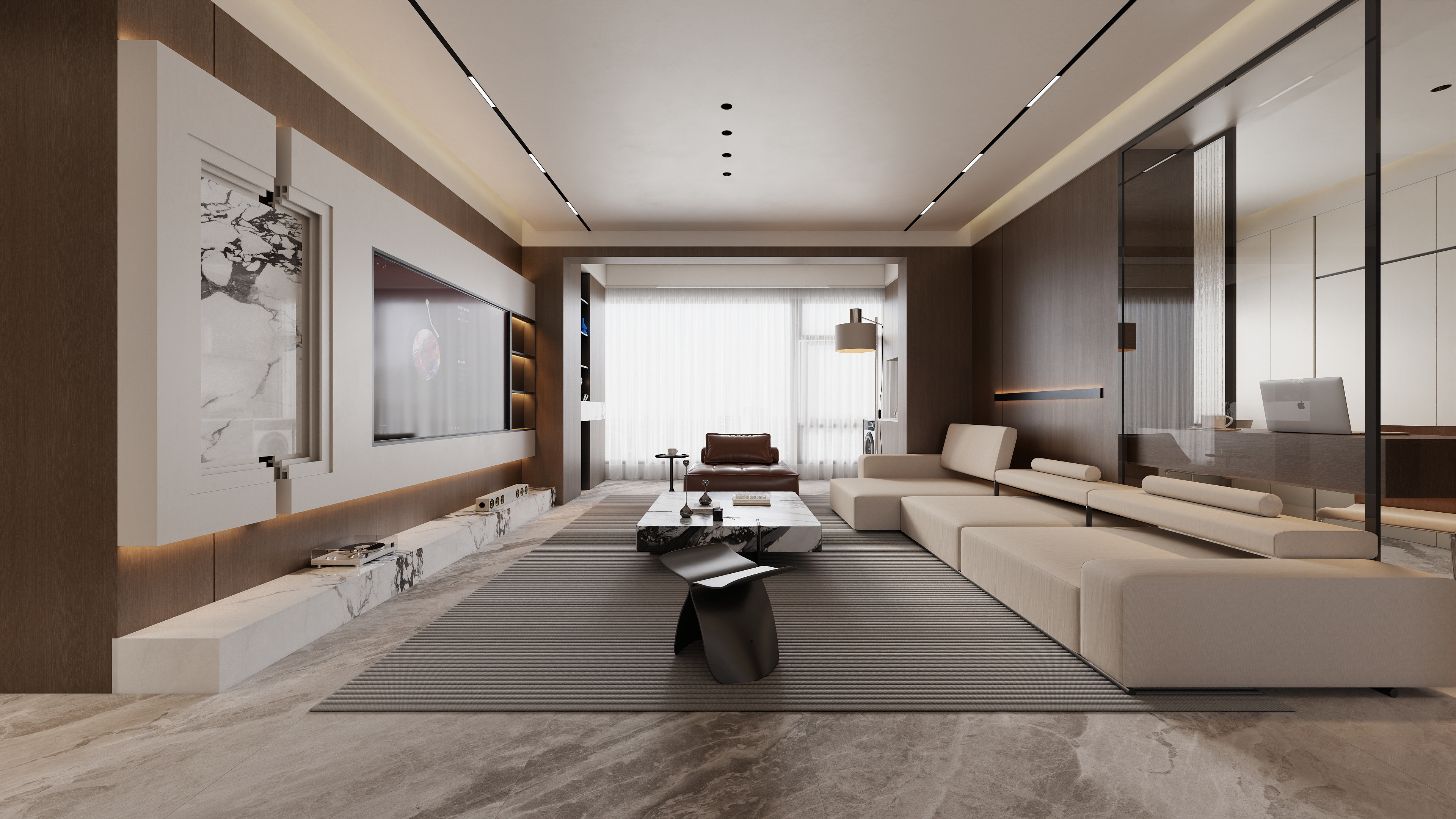 至简名设-文稳康-《联投》121平意式轻奢|三居室装修效果图