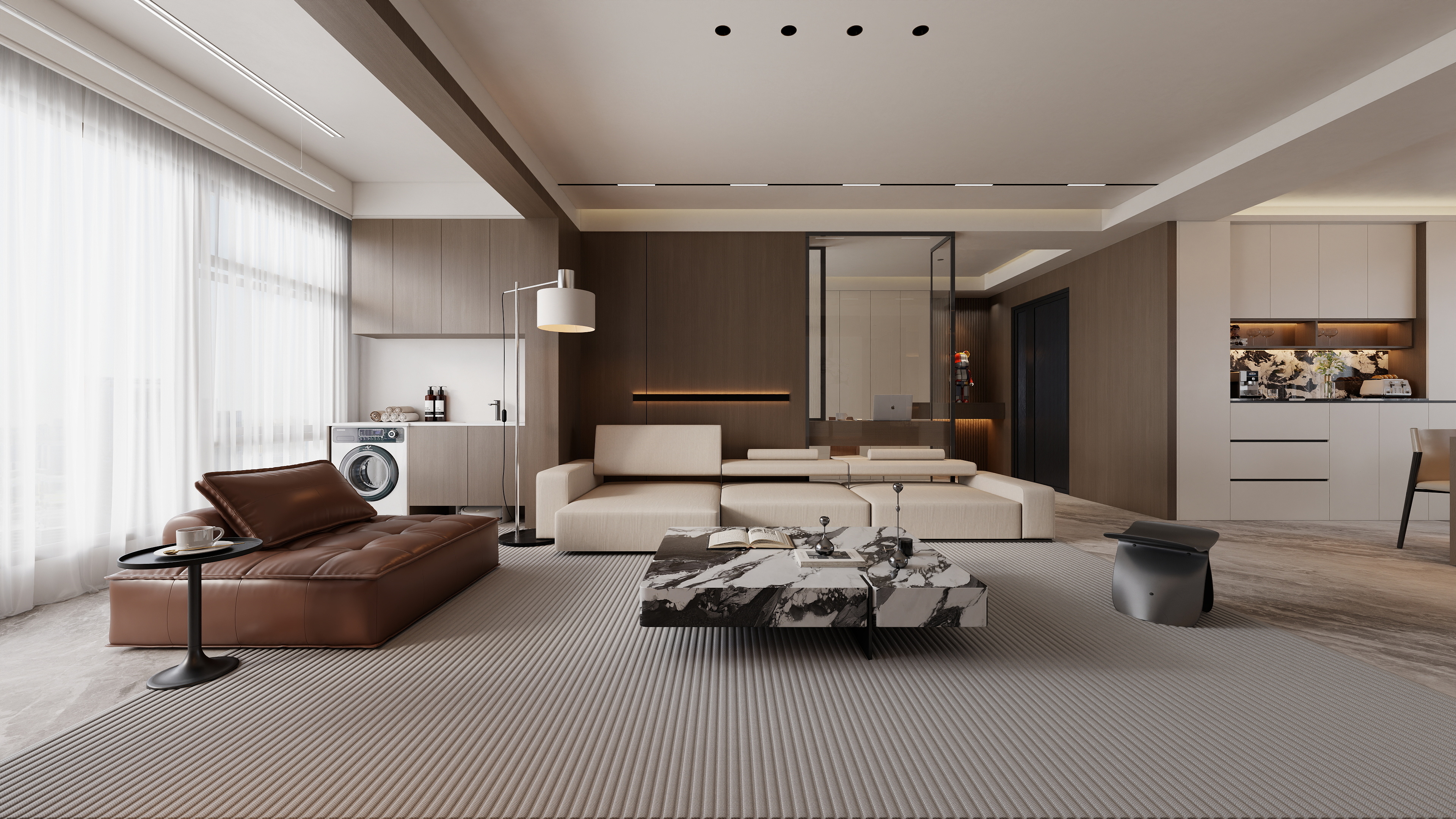 至简名设-文稳康-《联投》121平意式轻奢|三居室装修效果图