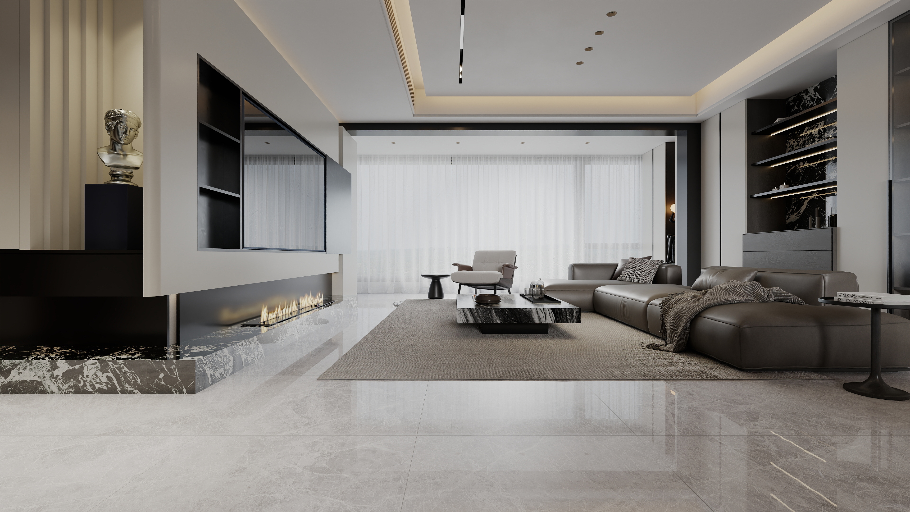 至简名设-文稳康-《观山樾》160平现代无主灯|三居室装修效果图