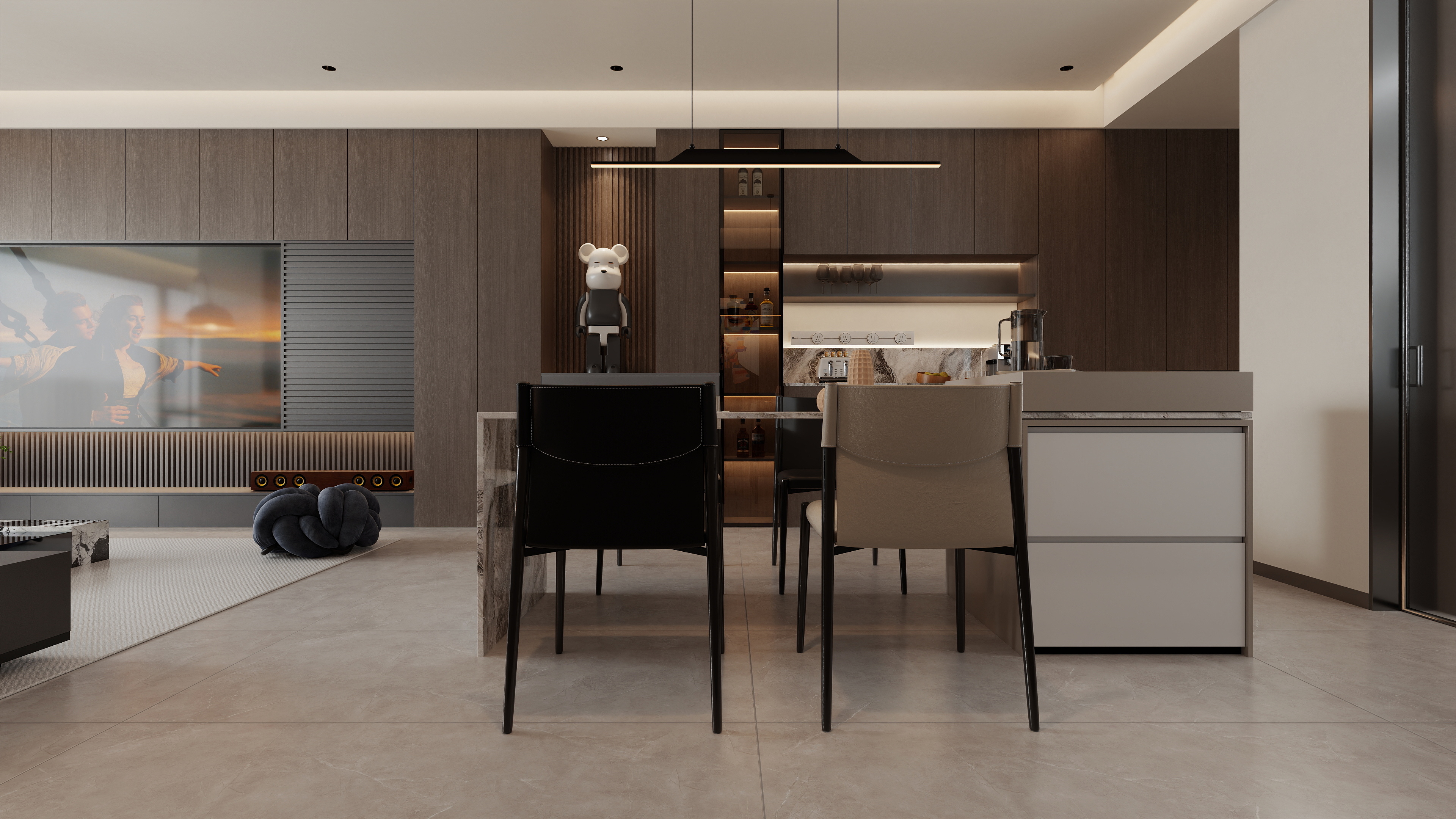 至简名设-文稳康-《碧桂园》120平胡桃意式|三居室装修效果图