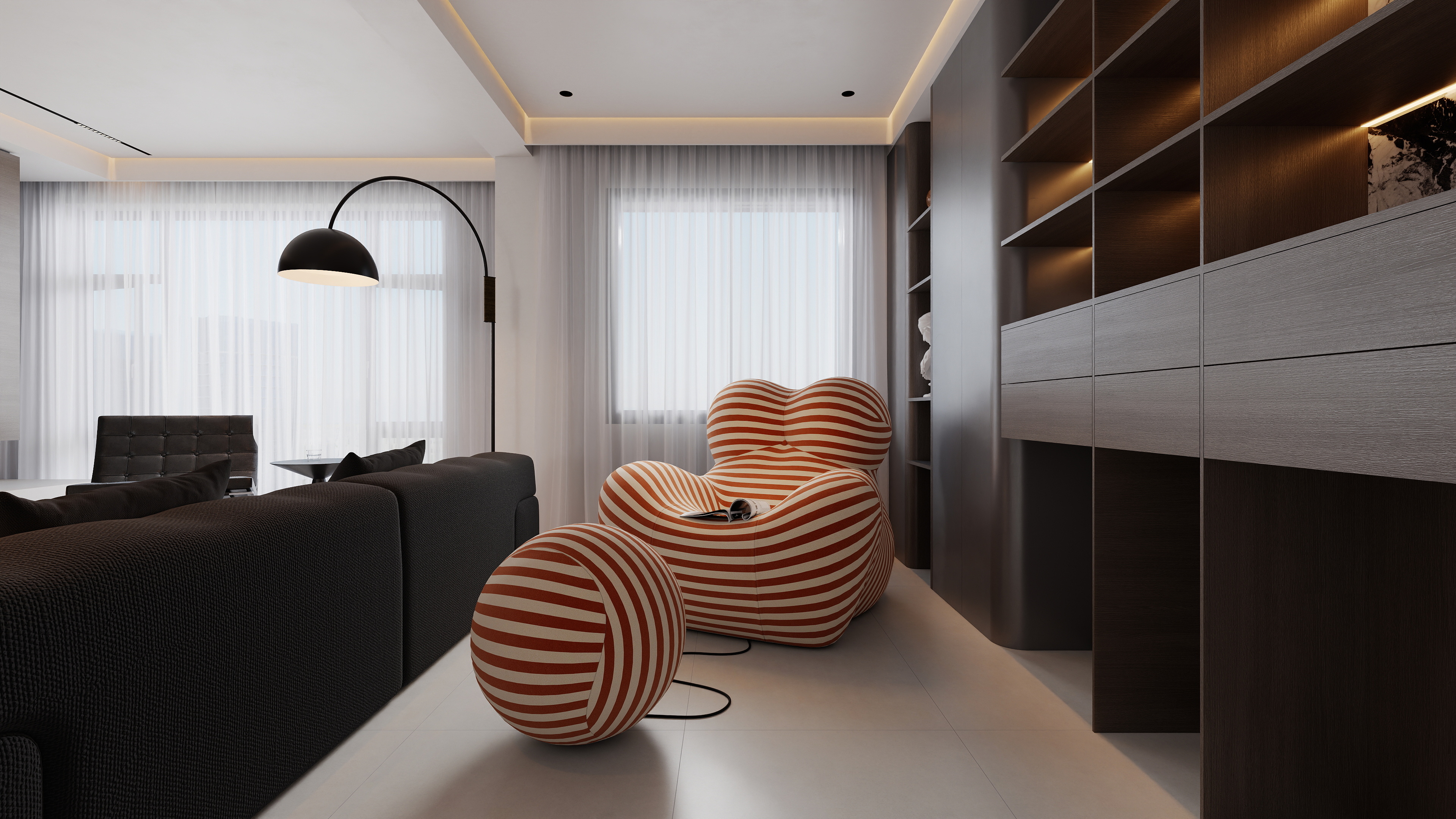 至简名设-文稳康-《东方复式》260平意式极简|三居室装修效果图