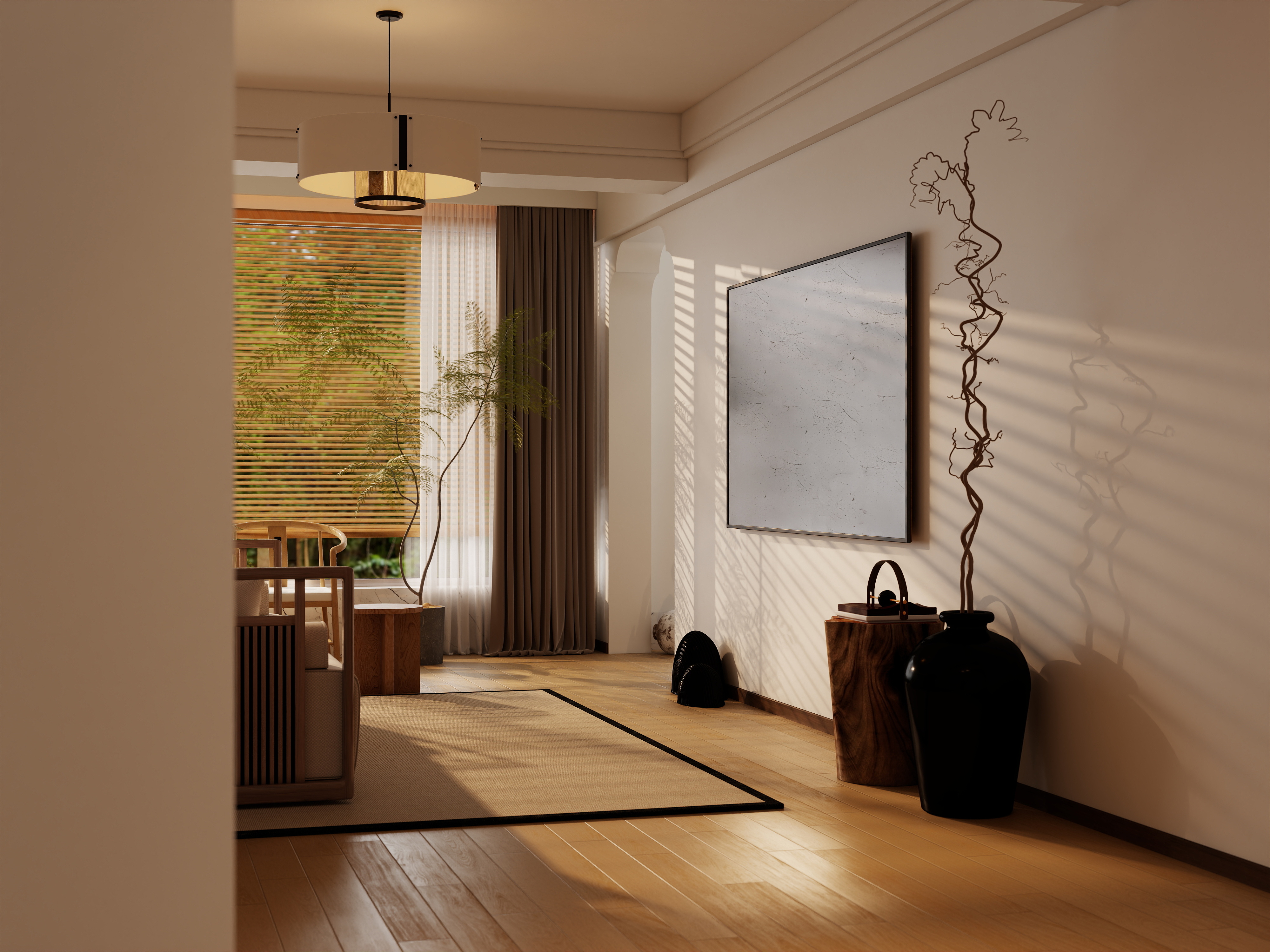 觅境设计工作室-125平米三室现代中式装修效果图