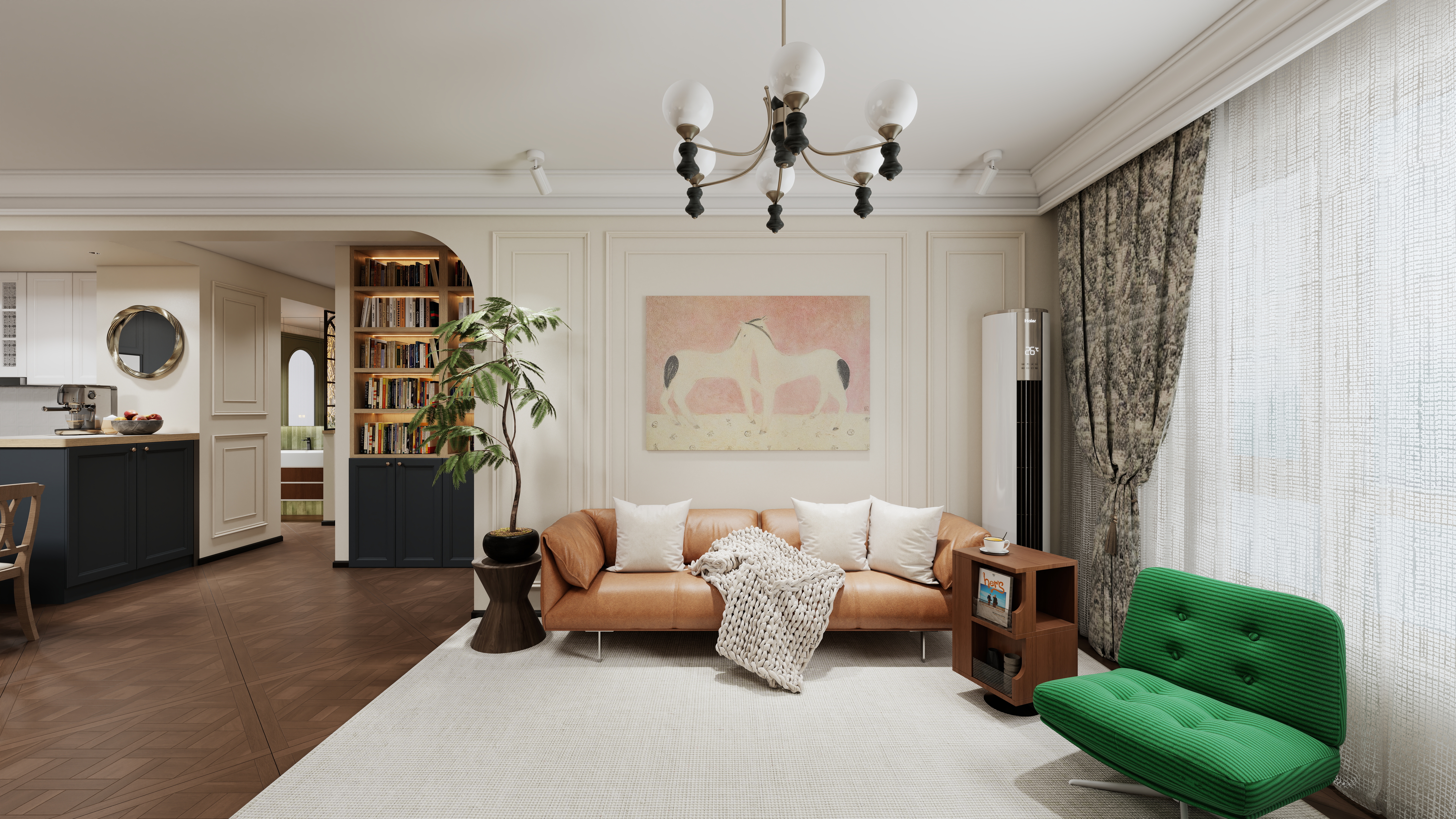 沈阳设计师麦粒-保利大都会|蓝色鞋柜+可可蛋奶一层客餐厅装修效果图第4张