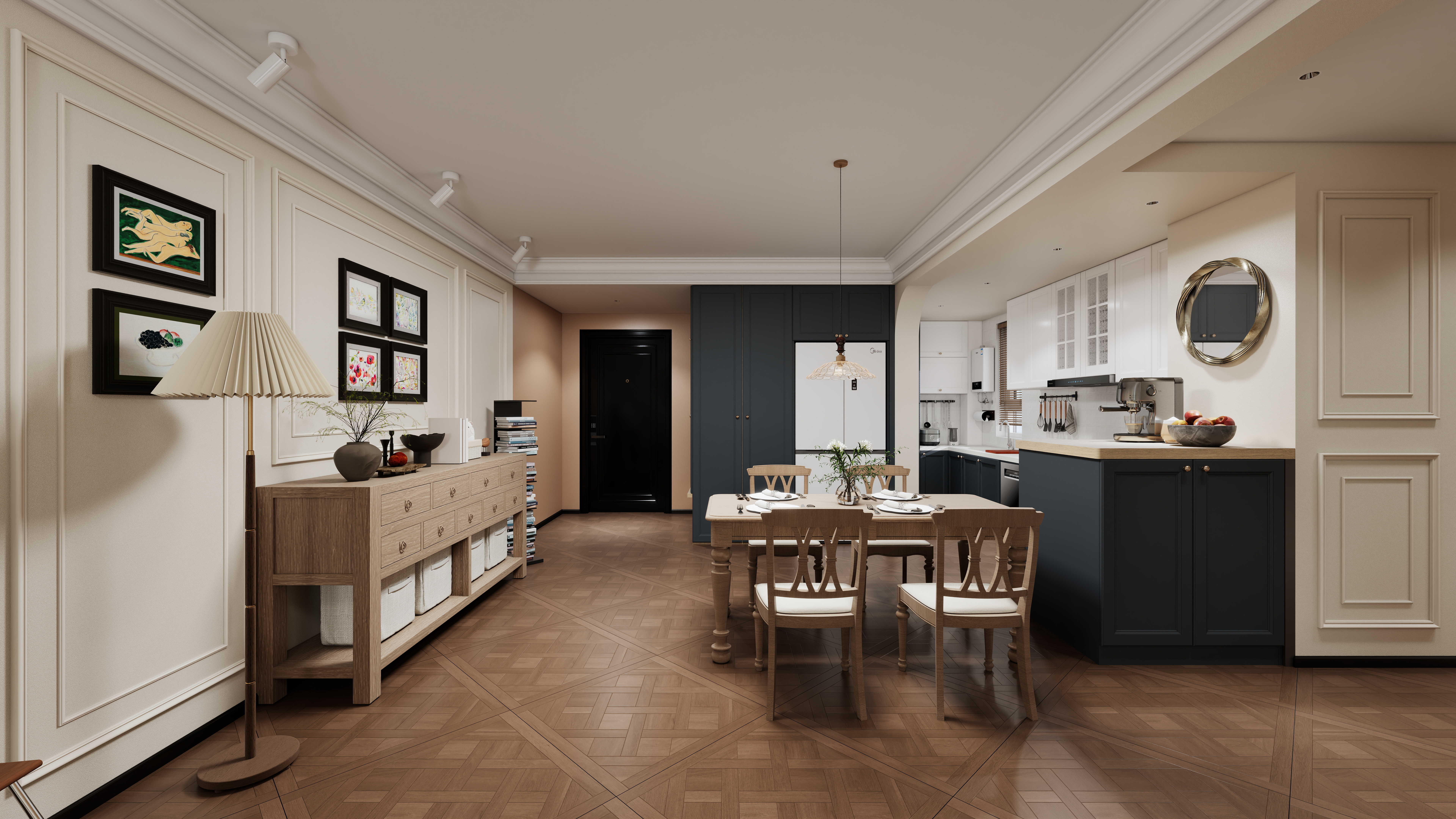 沈阳设计师麦粒-保利大都会|蓝色鞋柜+可可蛋奶一层客餐厅装修效果图第3张