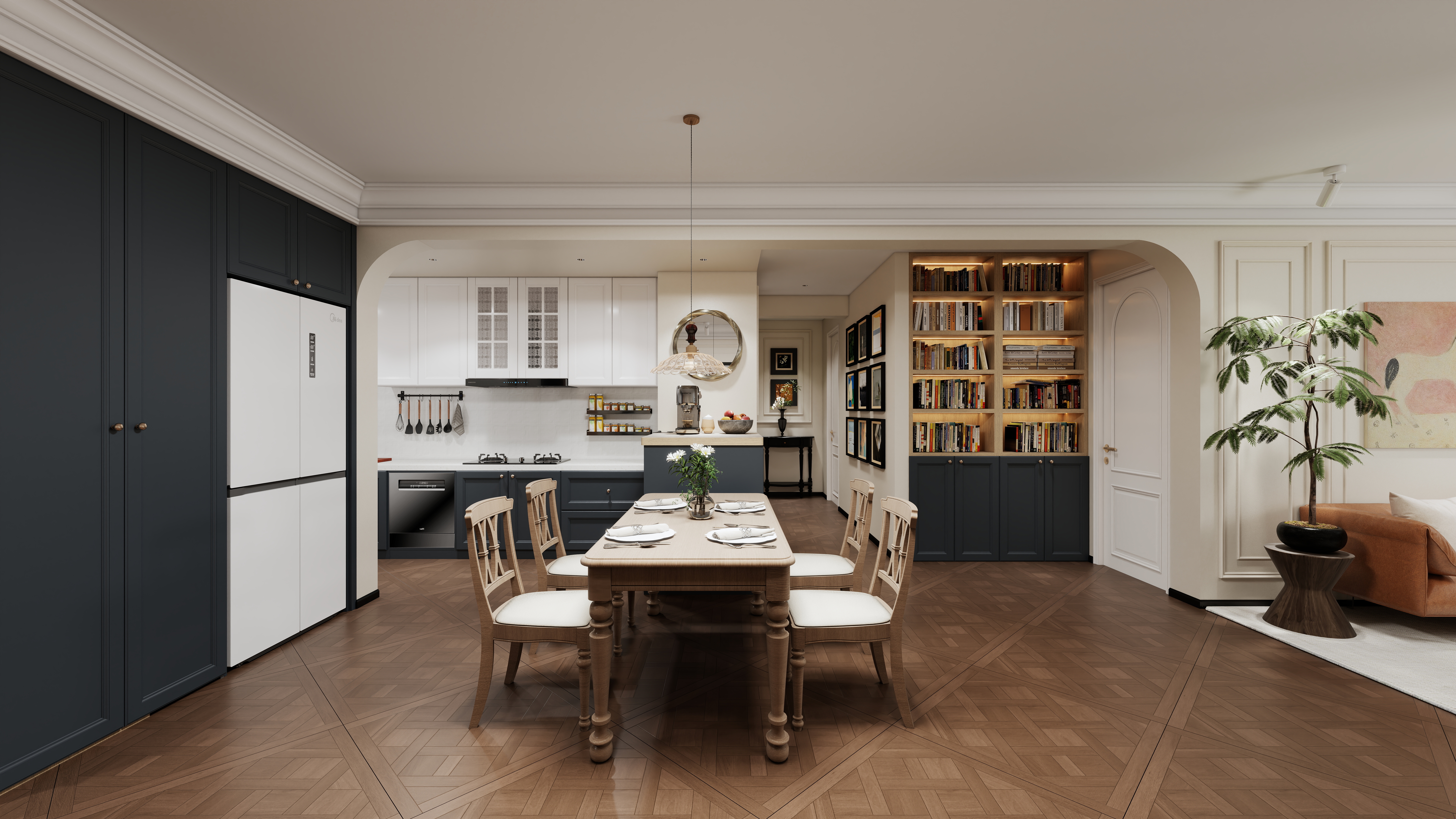 沈阳设计师麦粒-保利大都会|蓝色鞋柜+可可蛋奶一层客餐厅装修效果图第2张