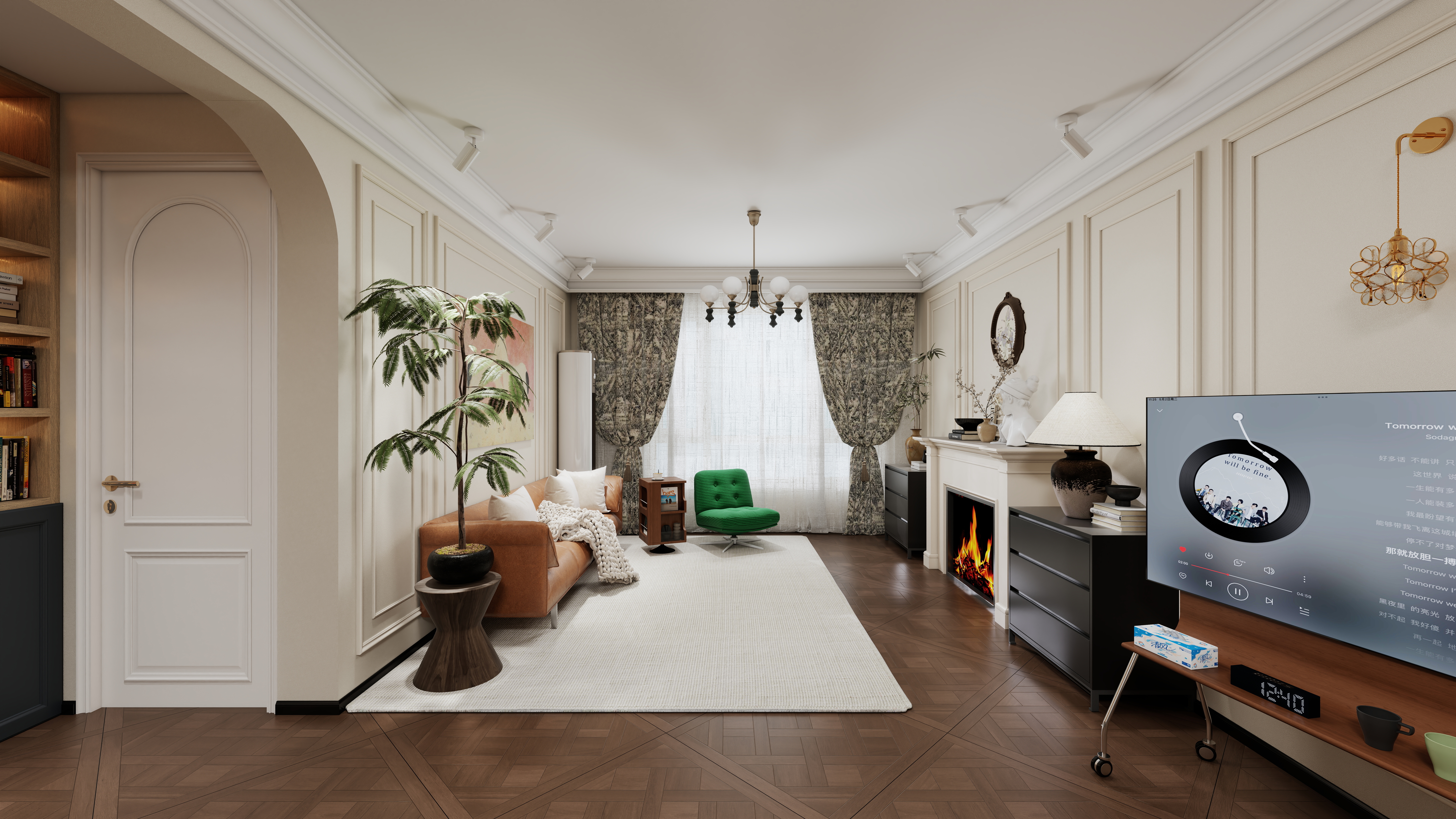 沈阳设计师麦粒-保利大都会|蓝色鞋柜+可可蛋奶一层客餐厅装修效果图第5张