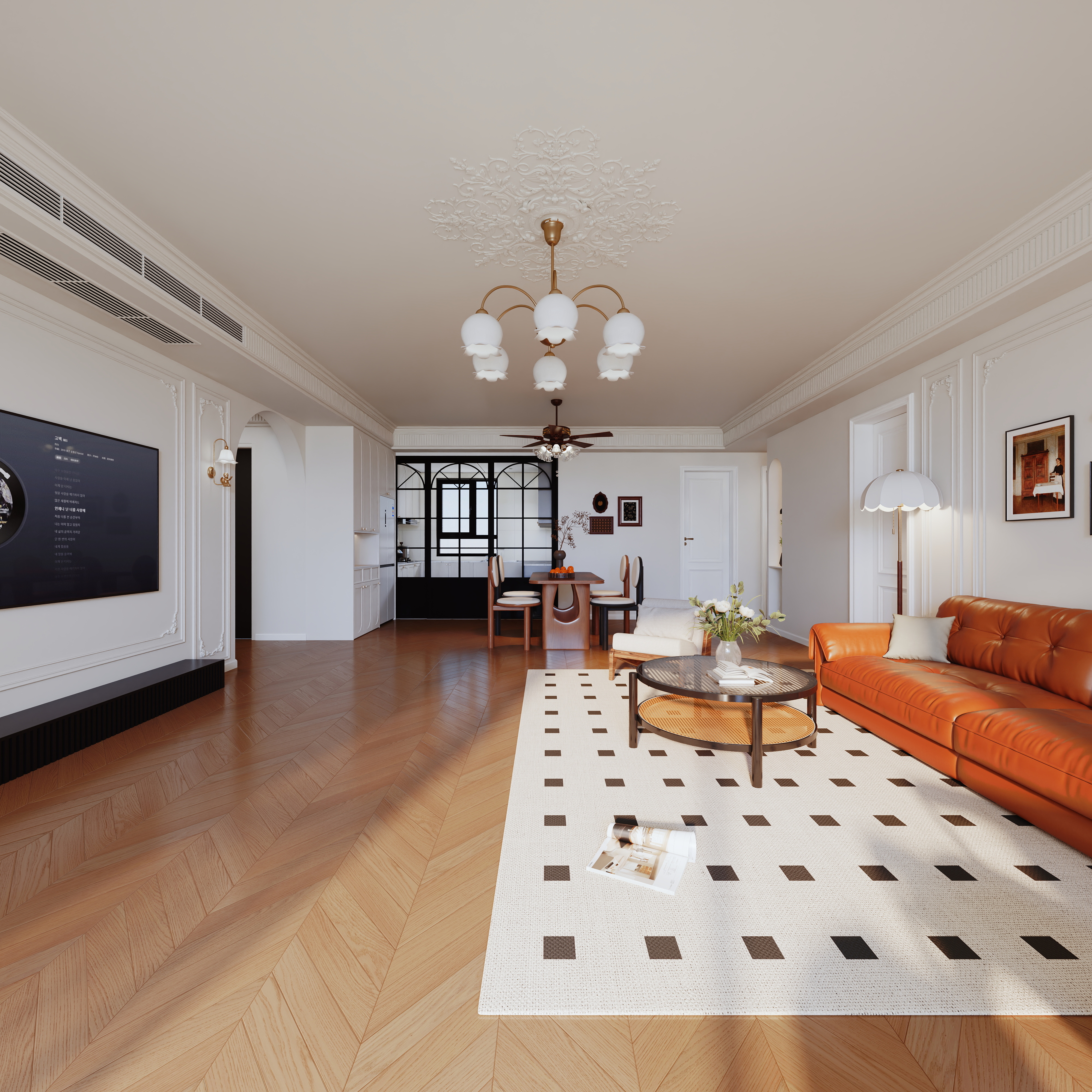 甍回大唐-法式奶油一层客餐厅装修效果图第5张