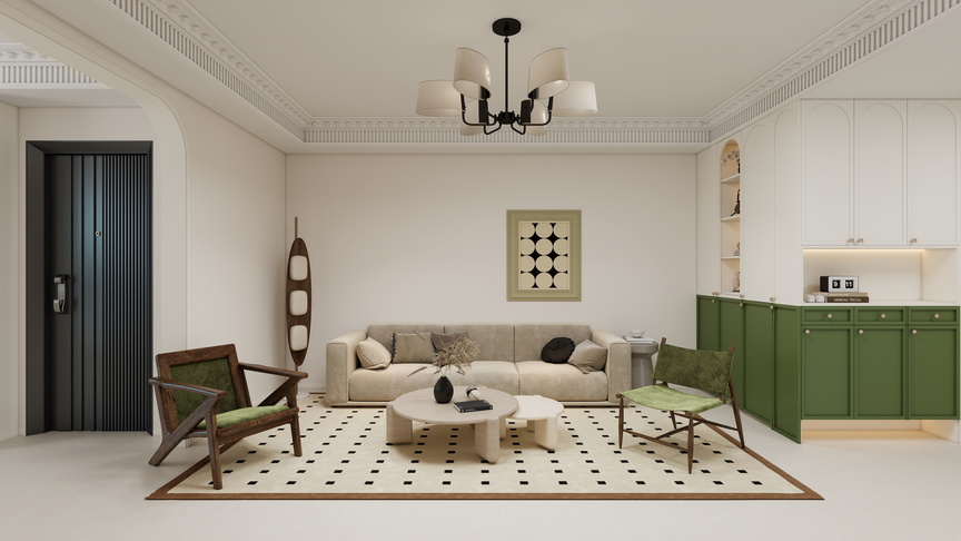 李青越-102方轻法式风格三居室装修效果图