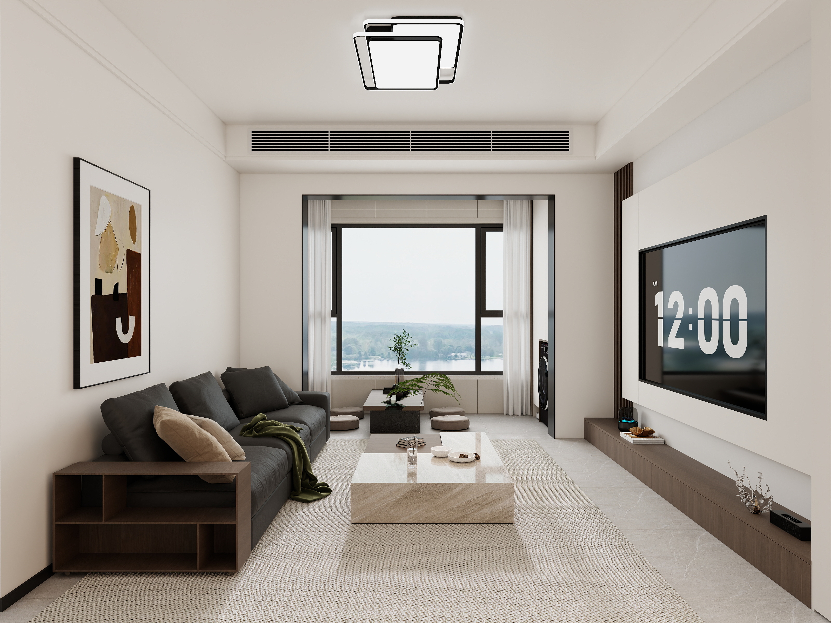 李青越-93方现代风格三居室装修效果图