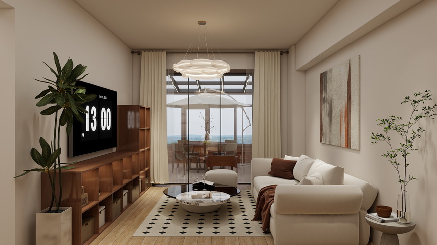 圆梦设计-原木奶油田园142㎡2室装修效果图