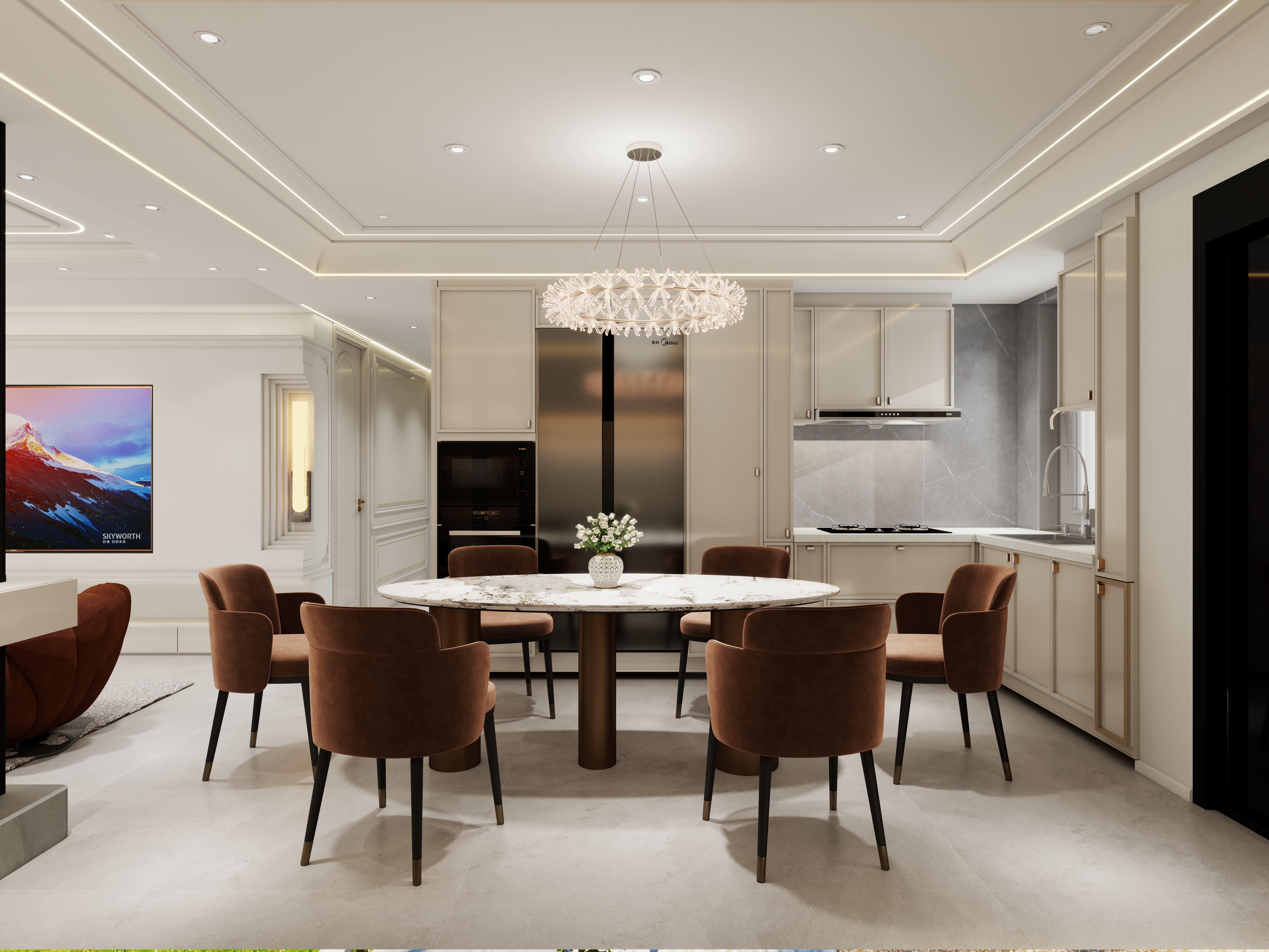 周晨-桃源里一层客餐厅装修效果图第5张