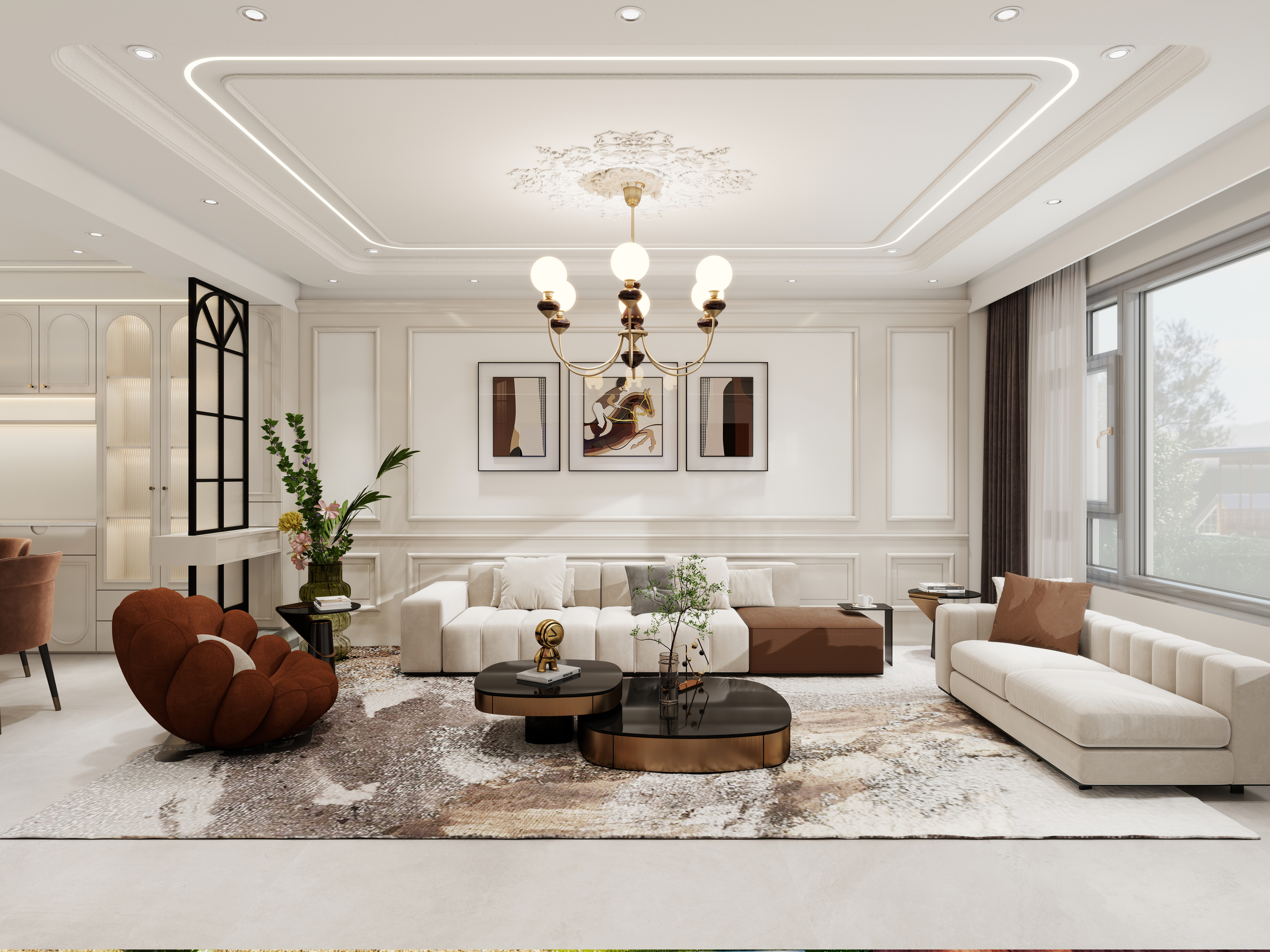 周晨-桃源里一层客餐厅装修效果图第3张