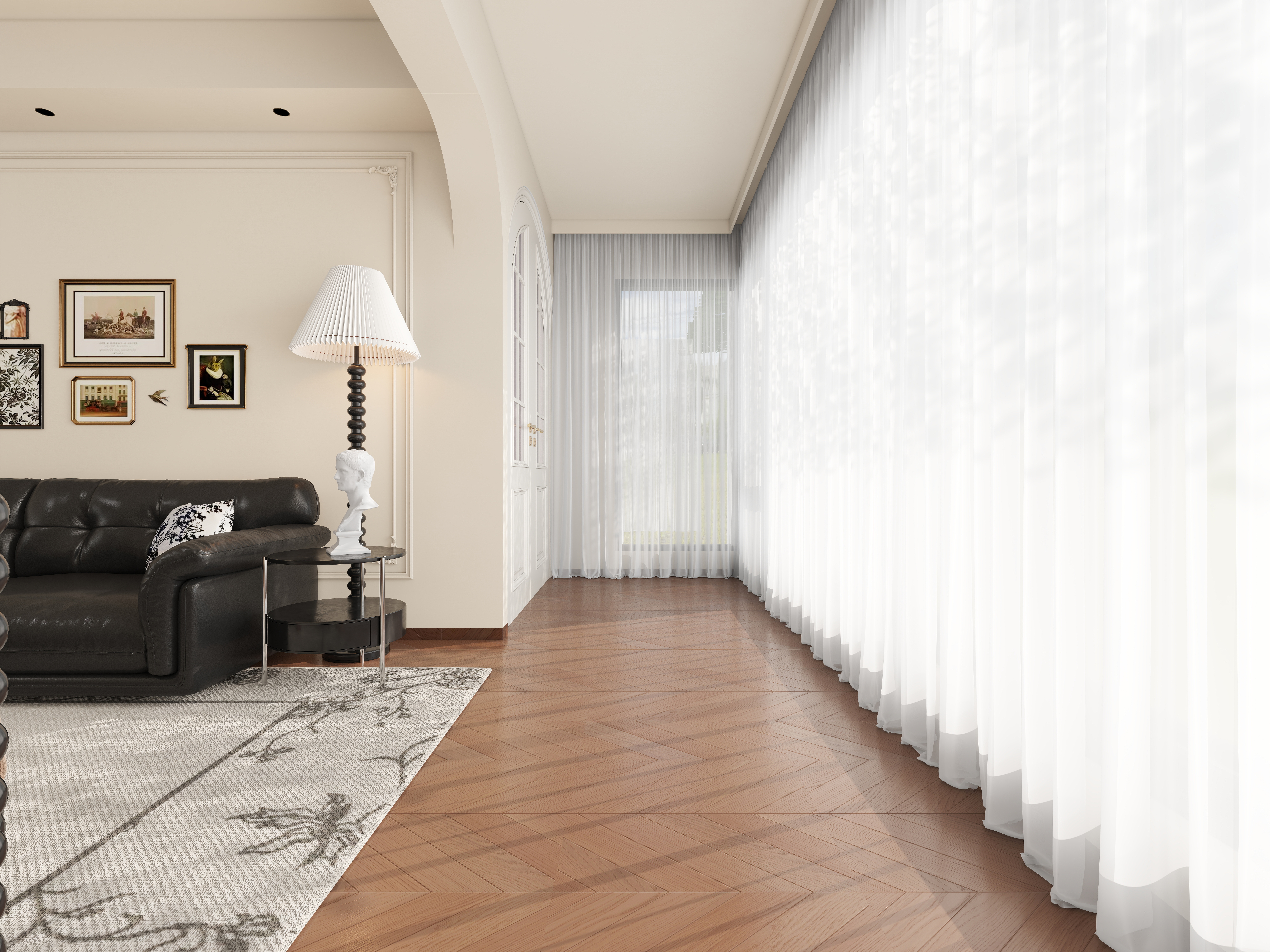 至简名设-文稳康-《仁怀》129平法式中古|四居室一层景观阳台装修效果图第2张