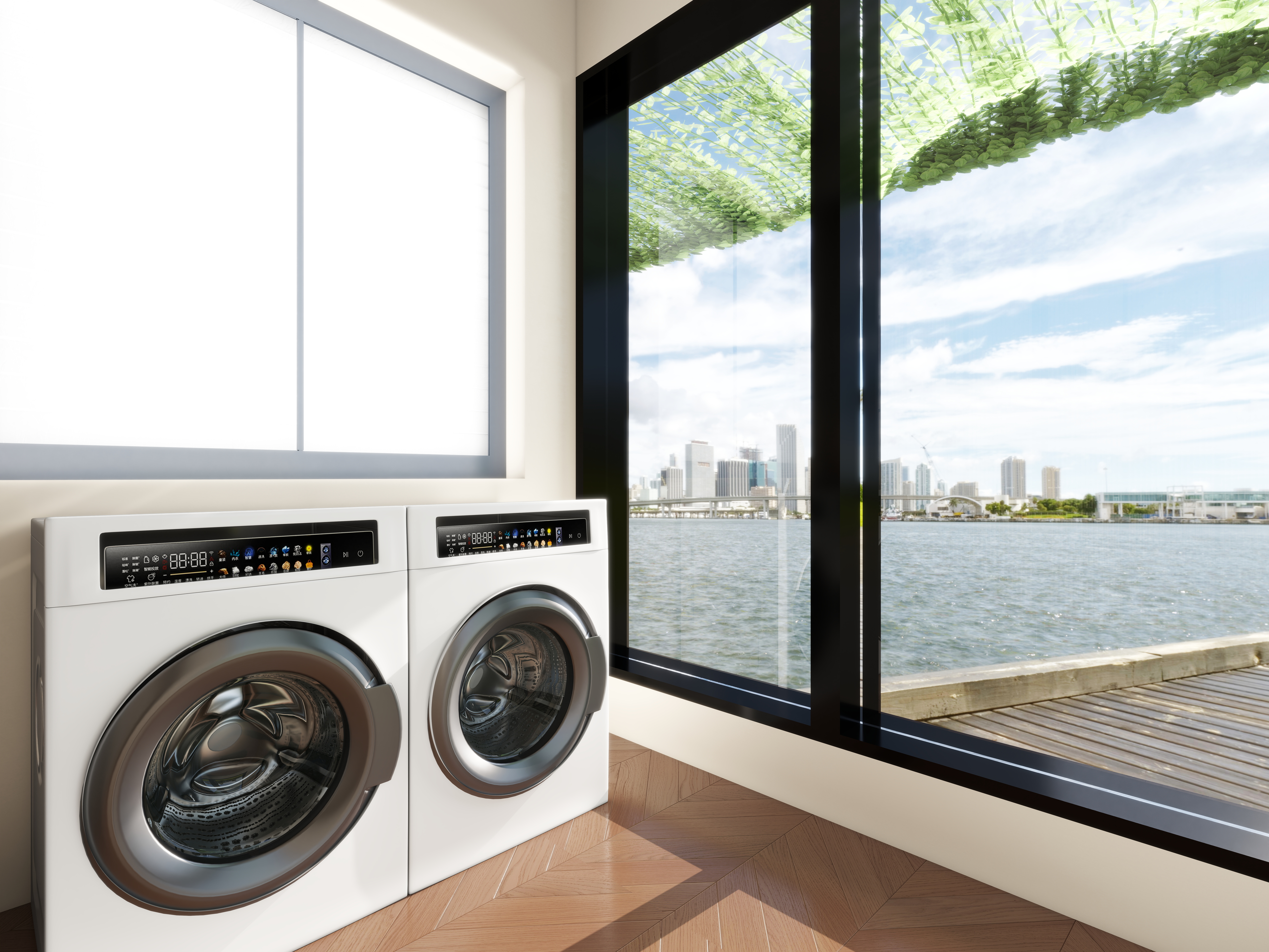 至简名设-文稳康-《仁怀》129平法式中古|四居室一层阳台装修效果图第1张