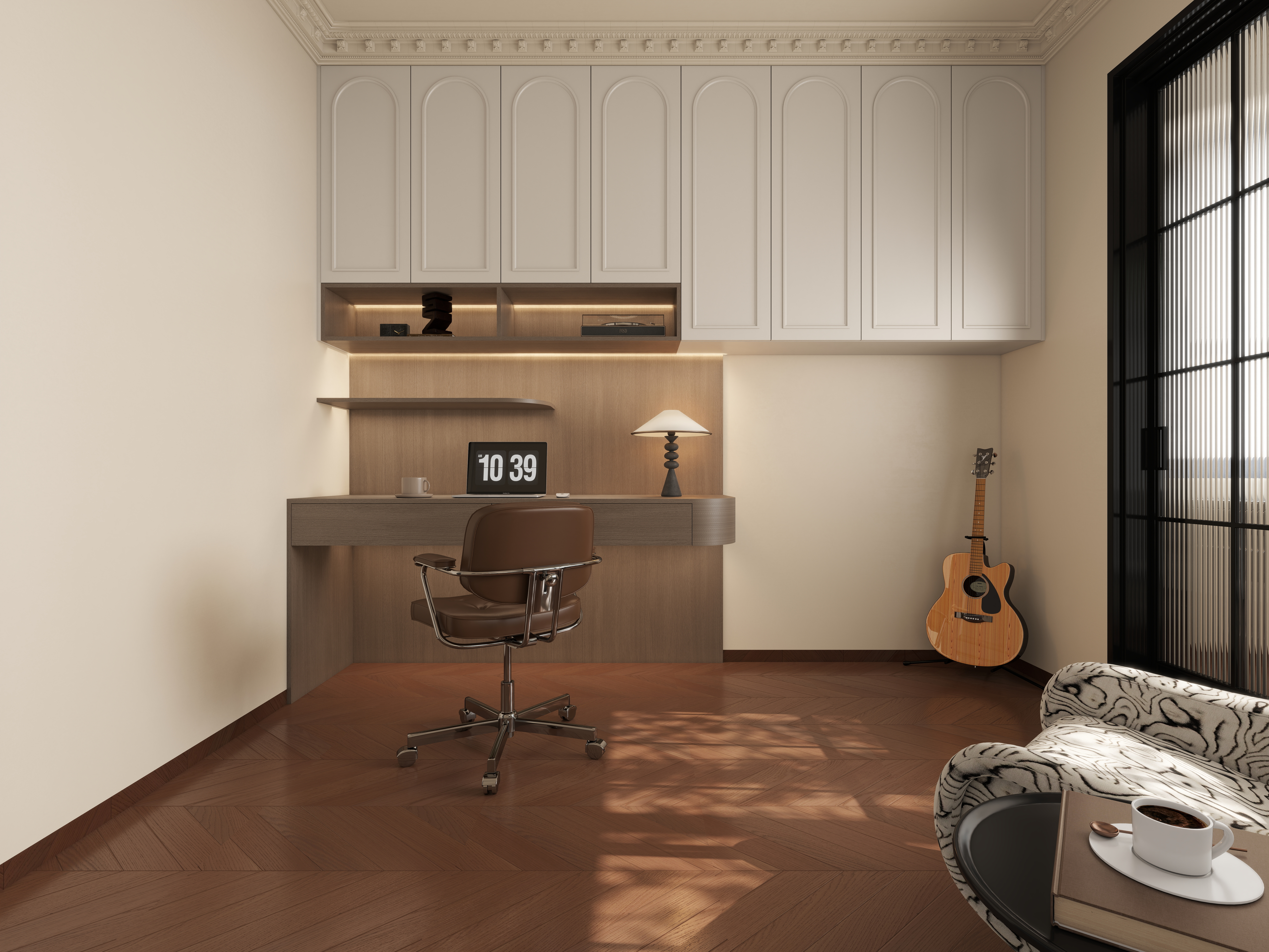 至简名设-文稳康-《仁怀》129平法式中古|四居室一层书房装修效果图第2张