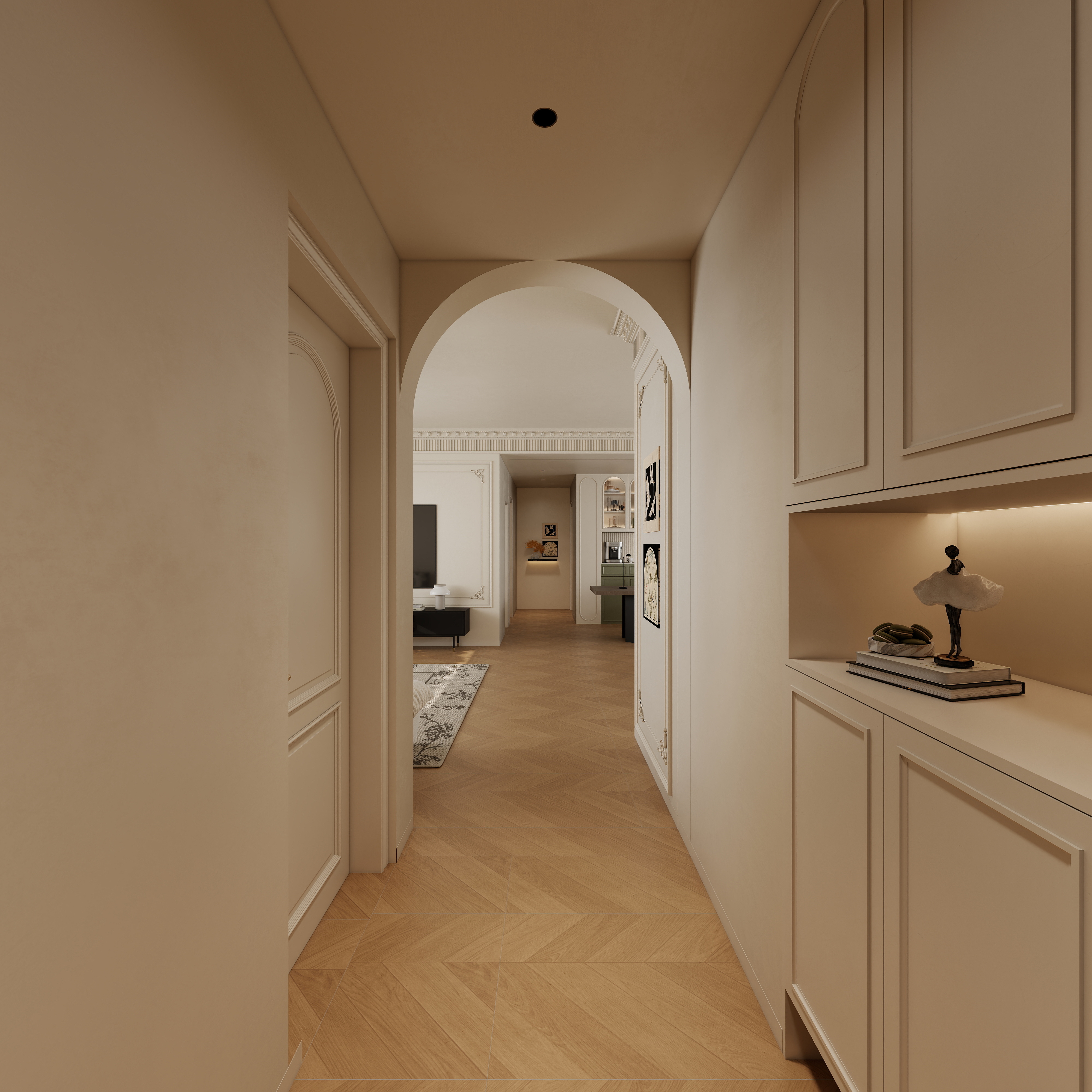 至简名设-文稳康-《锦官府》126平法式奶油|三居室一层入户装修效果图第3张