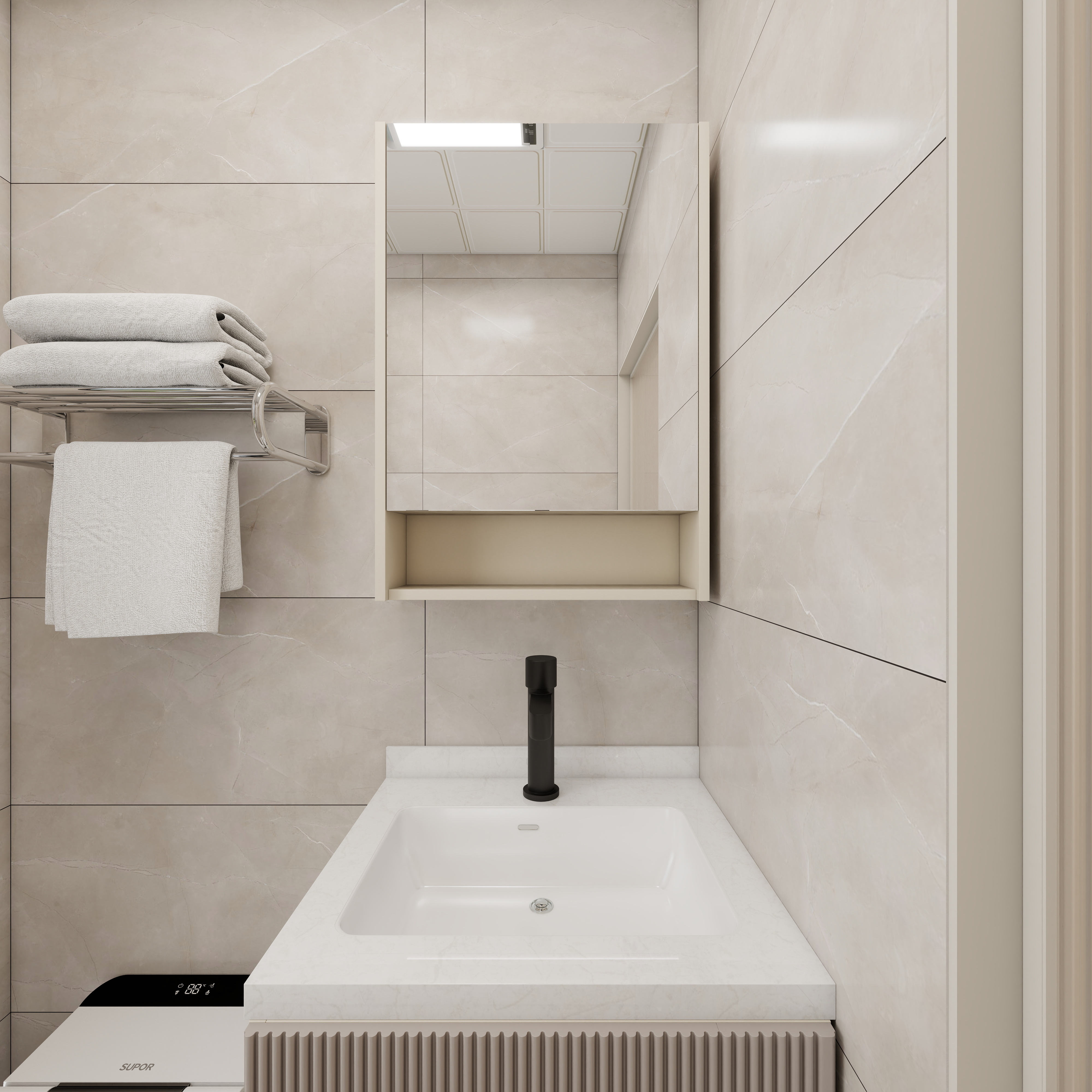 壹诺设计工作室-86㎡3室-奶油风 一层主卫装修效果图第1张