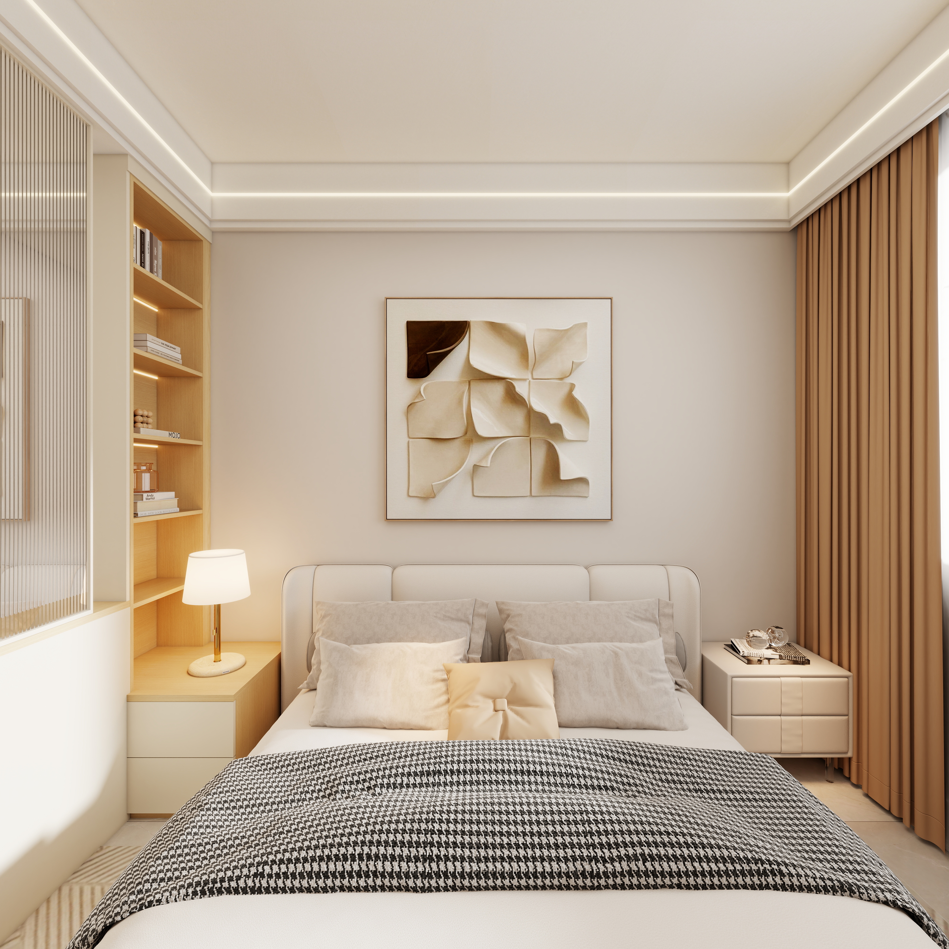 壹诺设计工作室-86㎡3室-奶油风 一层主卧装修效果图第3张