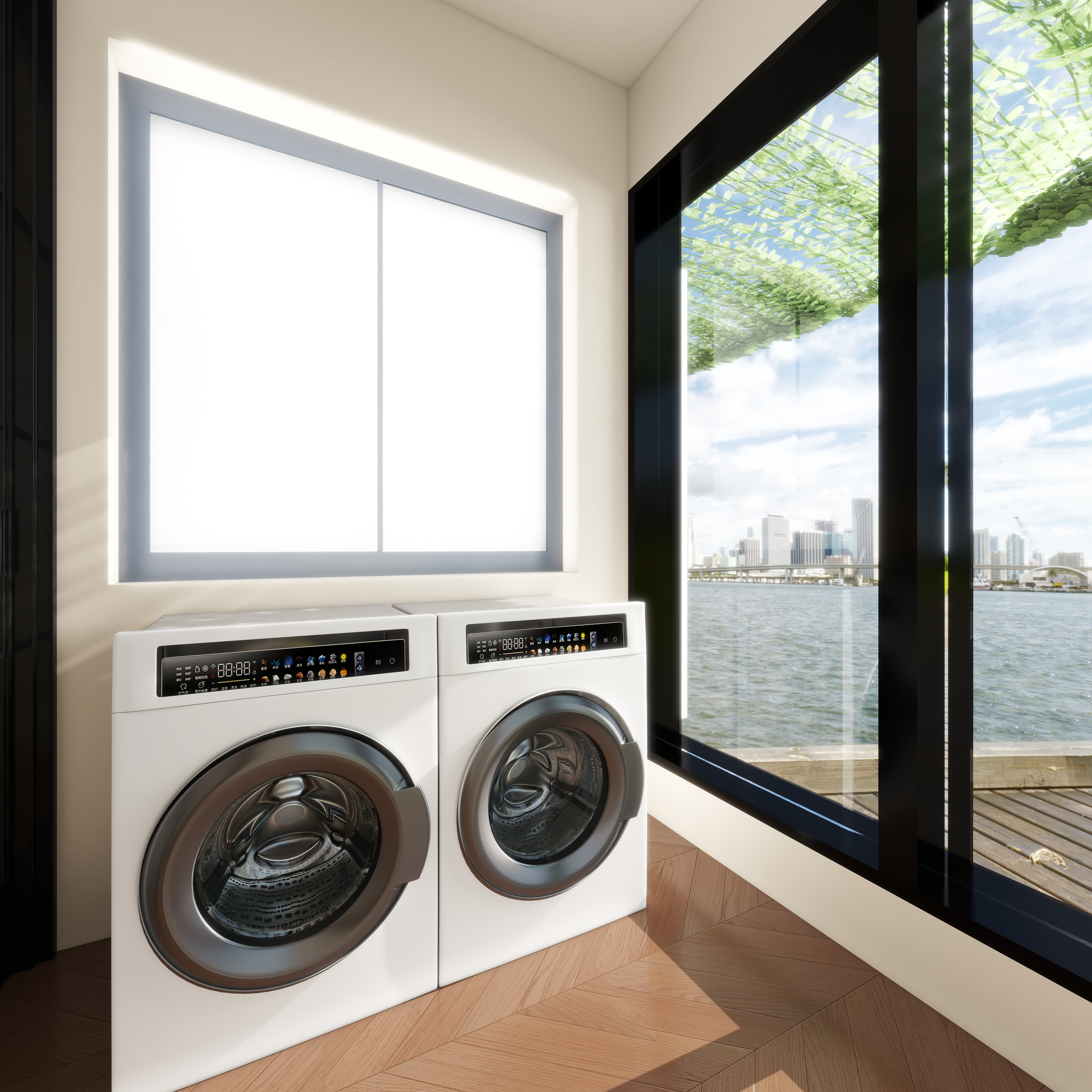 至简名设-文稳康-《仁怀》129平法式中古|四居室一层阳台装修效果图第3张