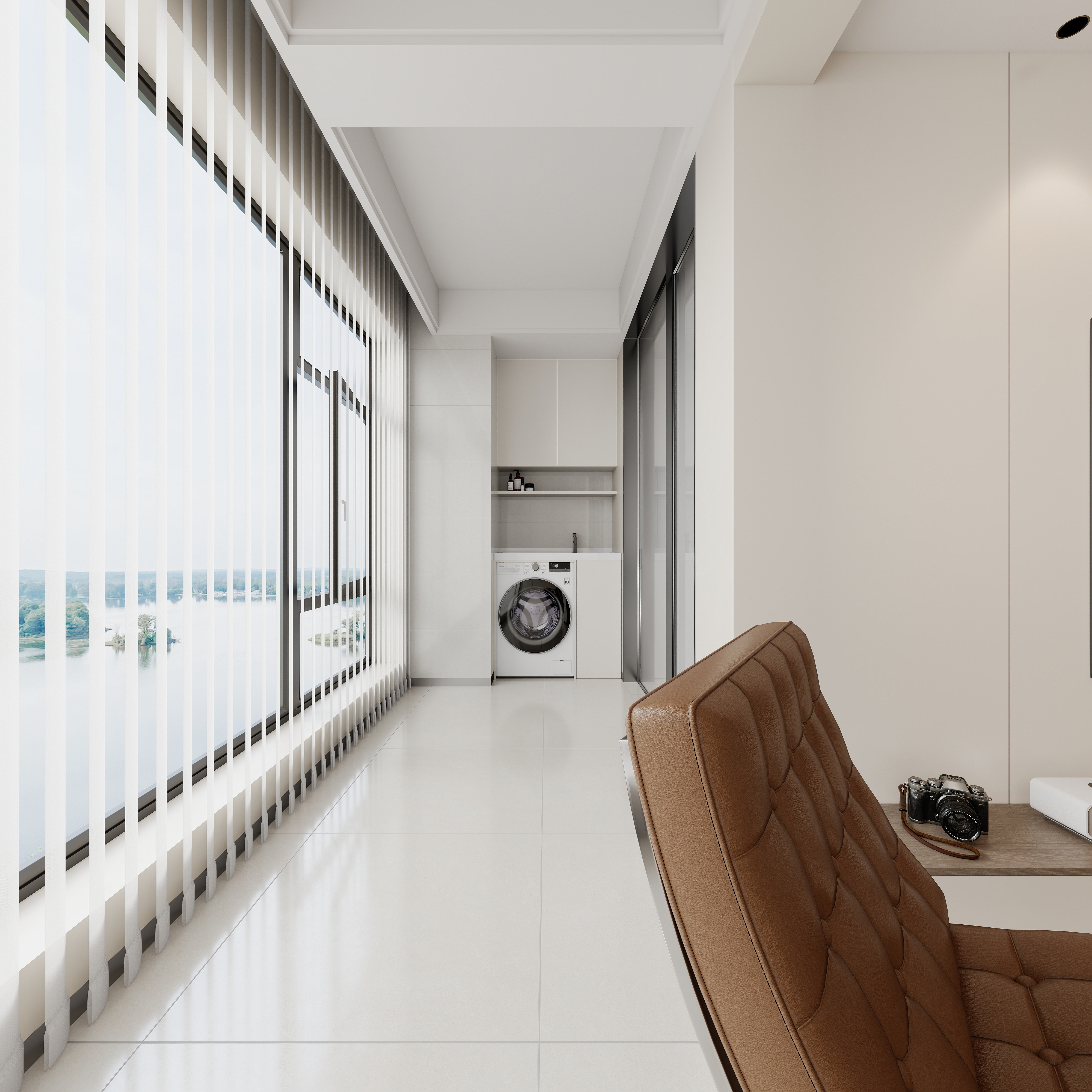 至简名设-文稳康-《联投》105平现代简约|三居室一层阳台装修效果图第3张