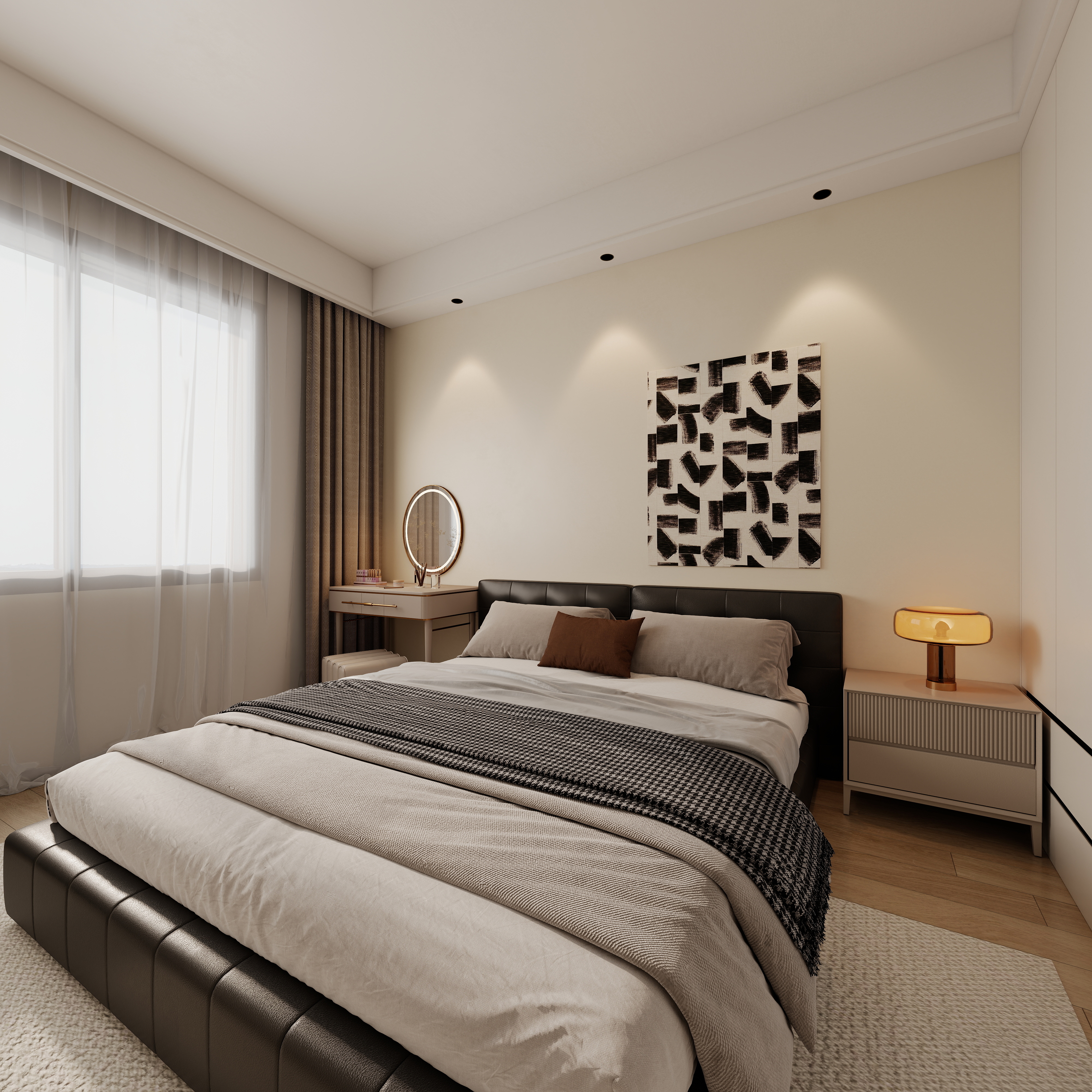 至简名设-文稳康-《联投》105平现代简约|三居室一层主卧装修效果图第3张