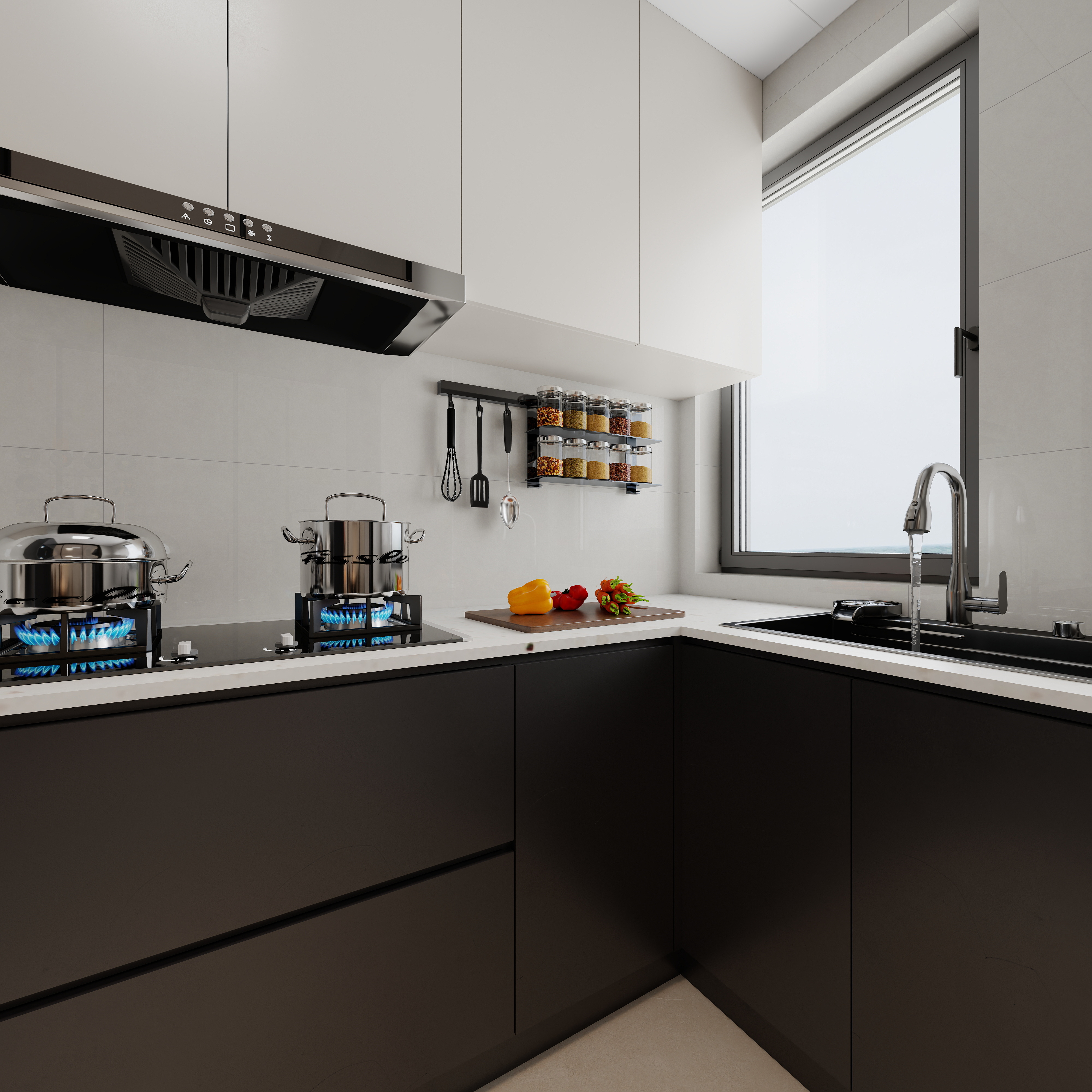 至简名设-文稳康-《联投》105平现代简约|三居室一层厨房装修效果图第3张