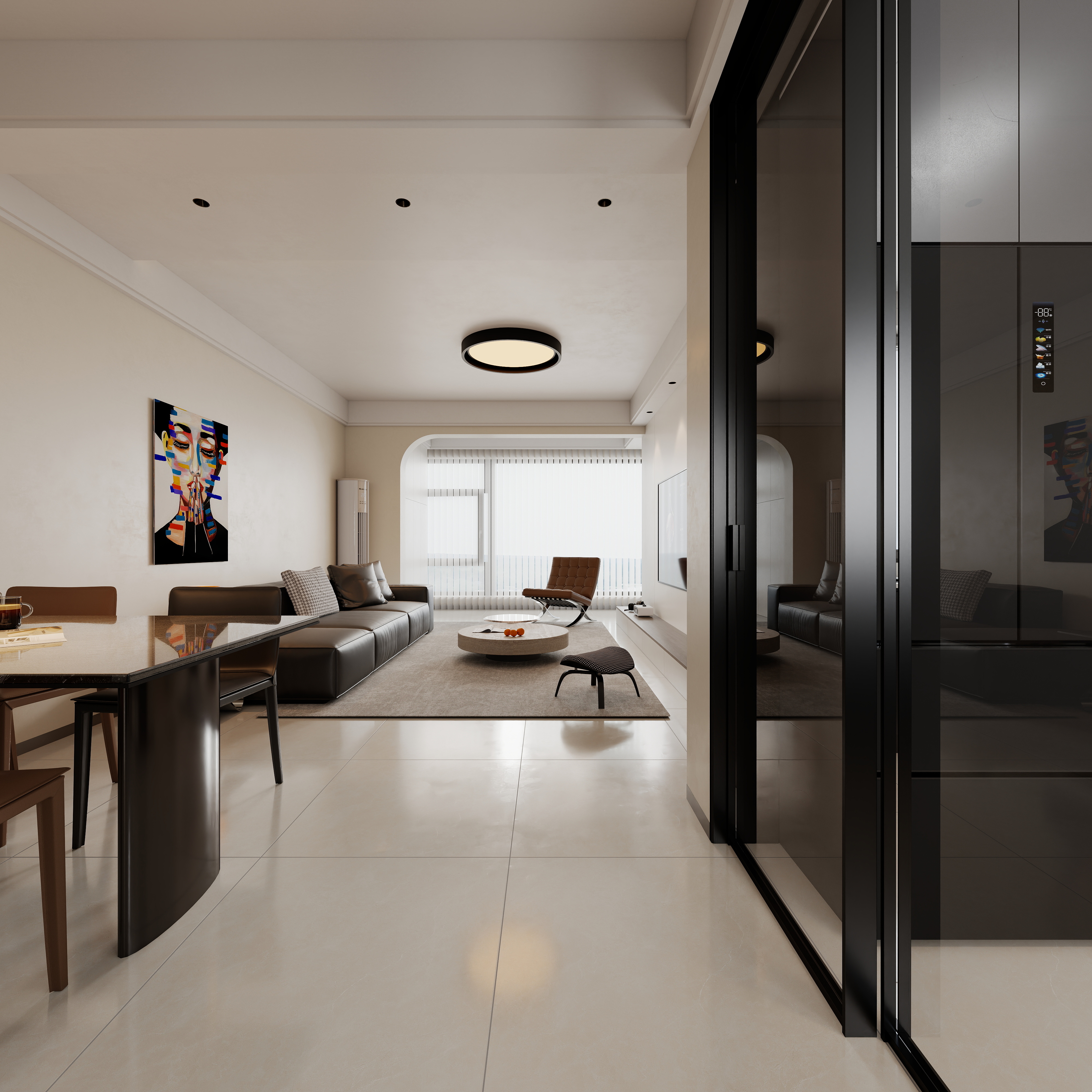 至简名设-文稳康-《联投》105平现代简约|三居室一层客餐厅装修效果图第4张