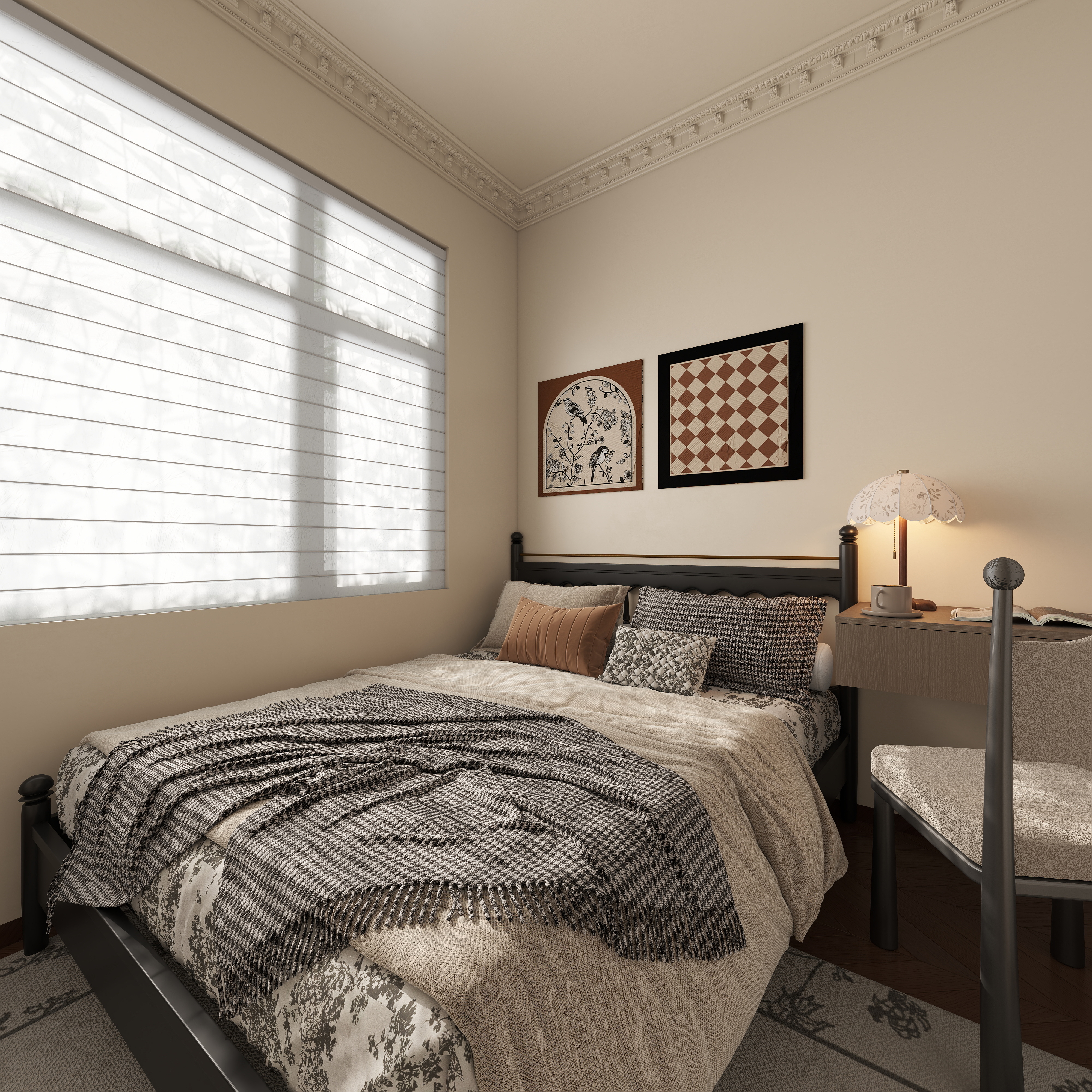 至简名设-文稳康-《仁怀》129平法式中古|四居室一层次卧装修效果图第3张