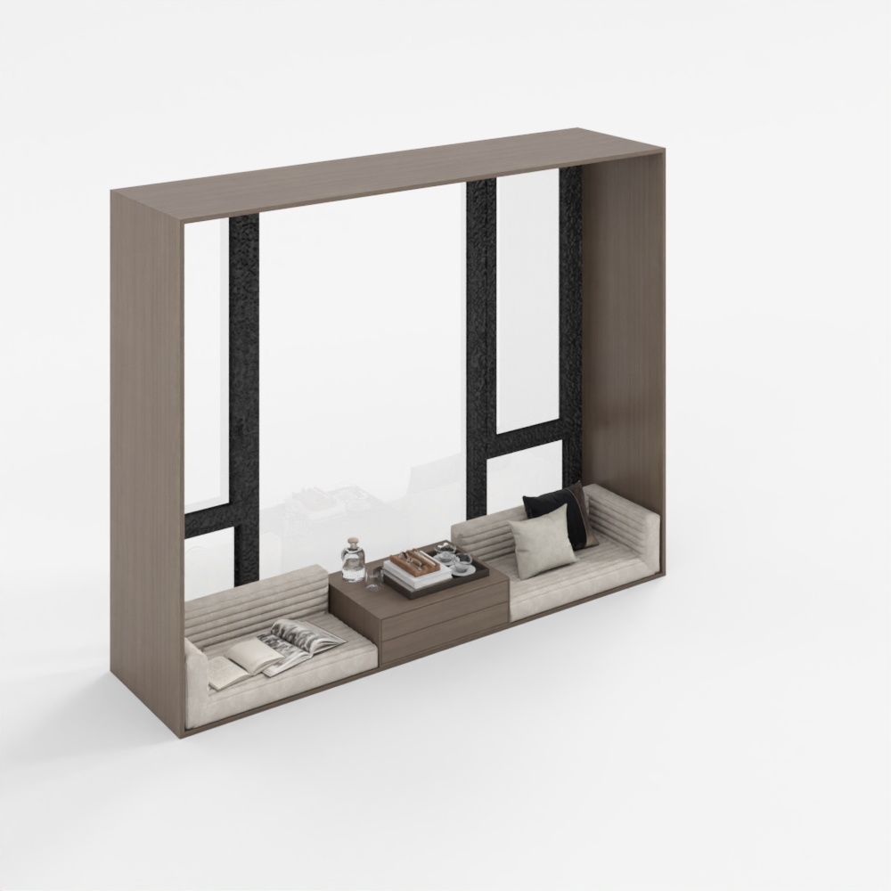 AI飘窗-轻美式-2.5m飘窗无窗帘-J0013D模型