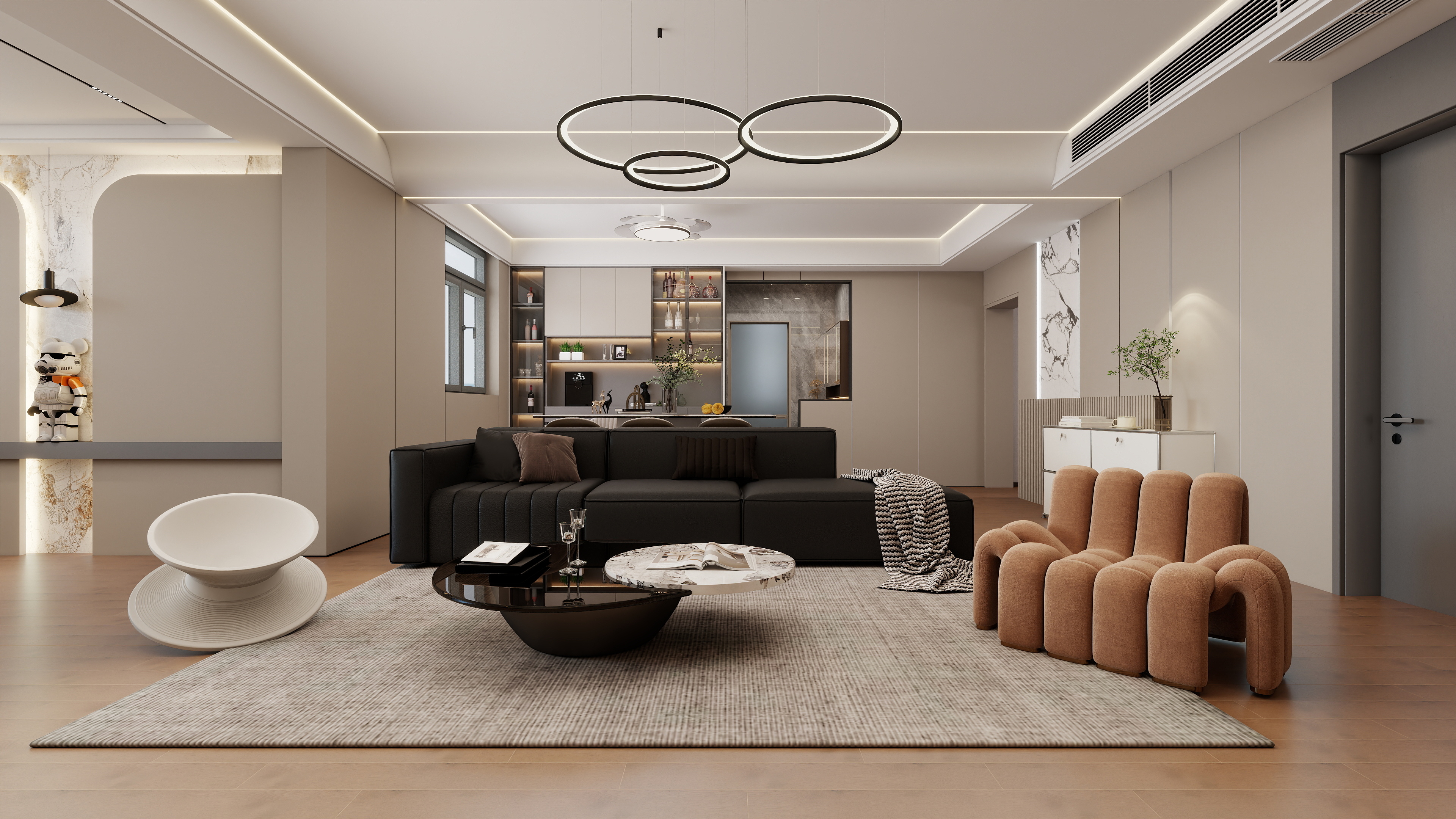 至简名设-文稳康-《茶花园》126平现代意式|四居室装修效果图