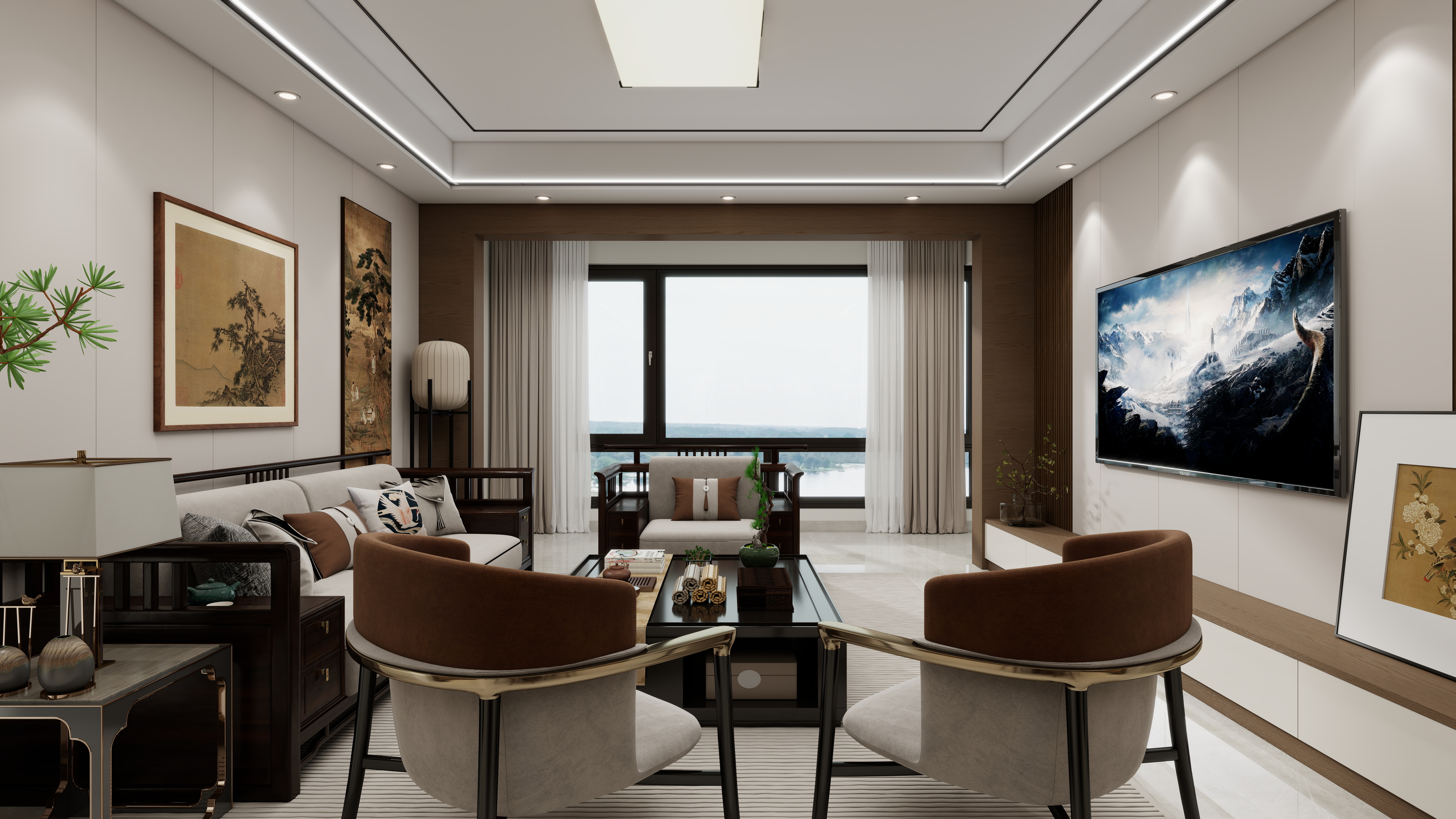 中国大华子-154㎡5室一层客餐厅装修效果图第2张