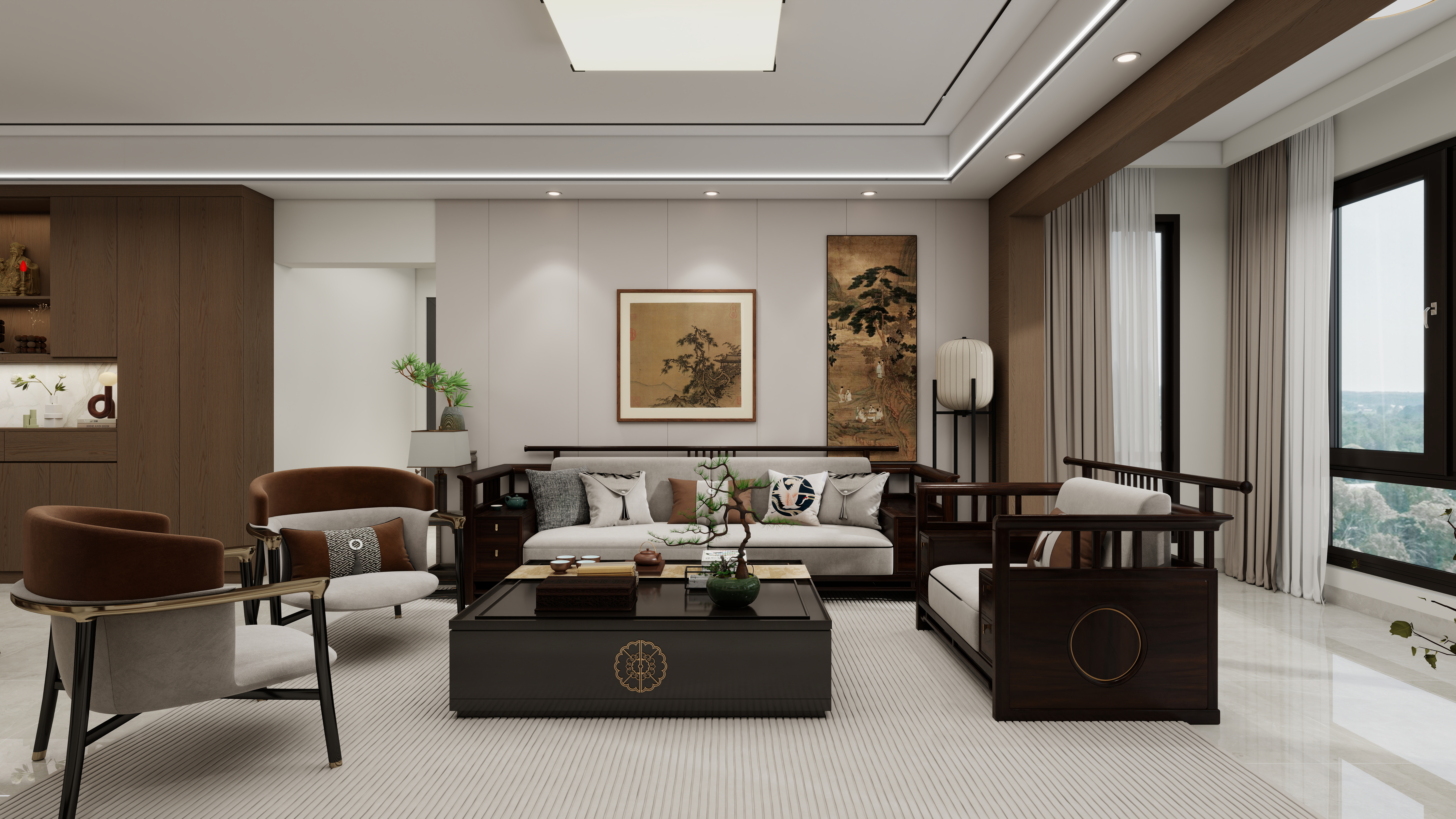 中国大华子-154㎡5室一层客餐厅装修效果图第1张