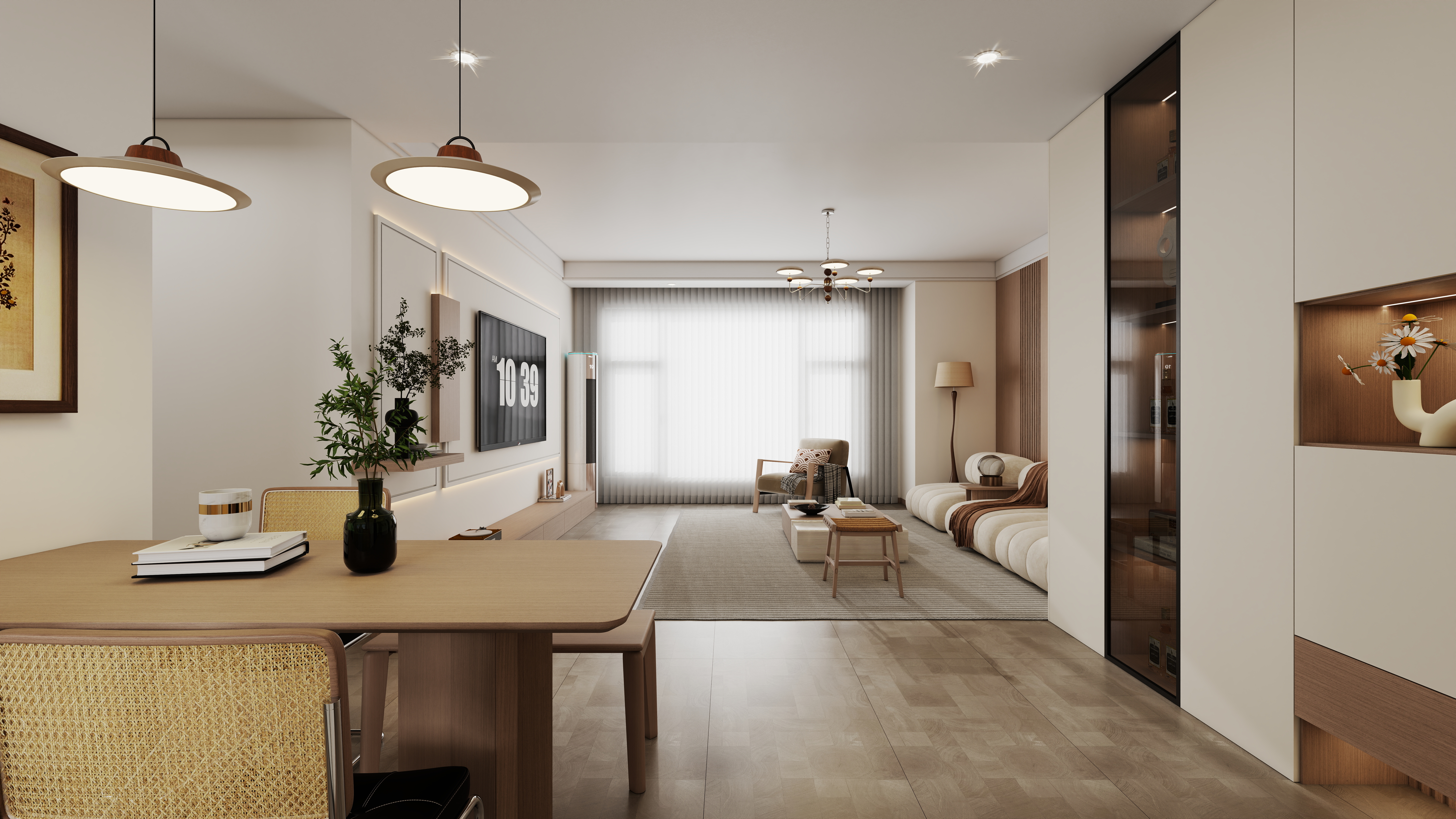 巨像林恩-现代原木一层客餐厅装修效果图第2张