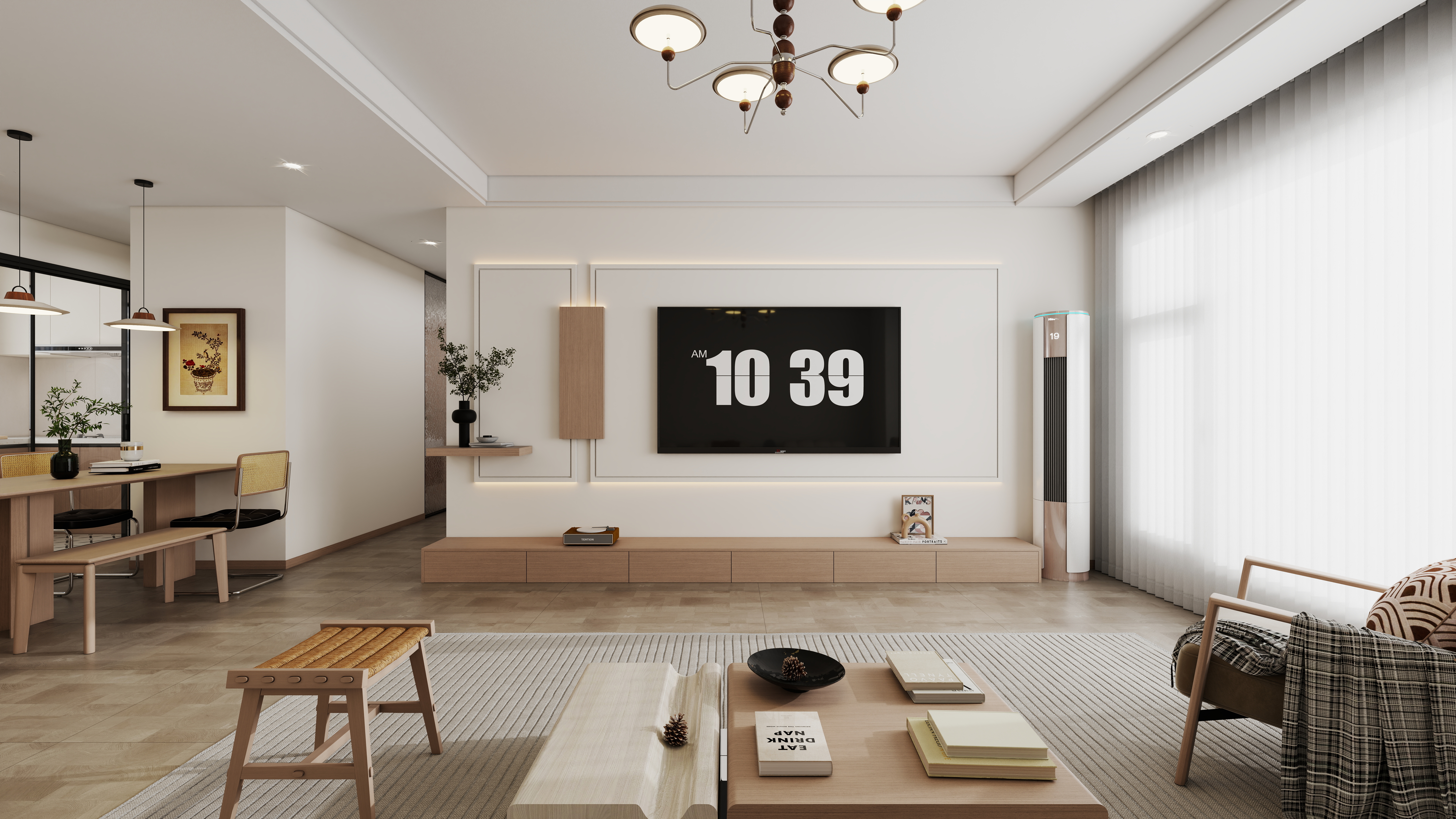 巨像林恩-现代原木一层客餐厅装修效果图第1张