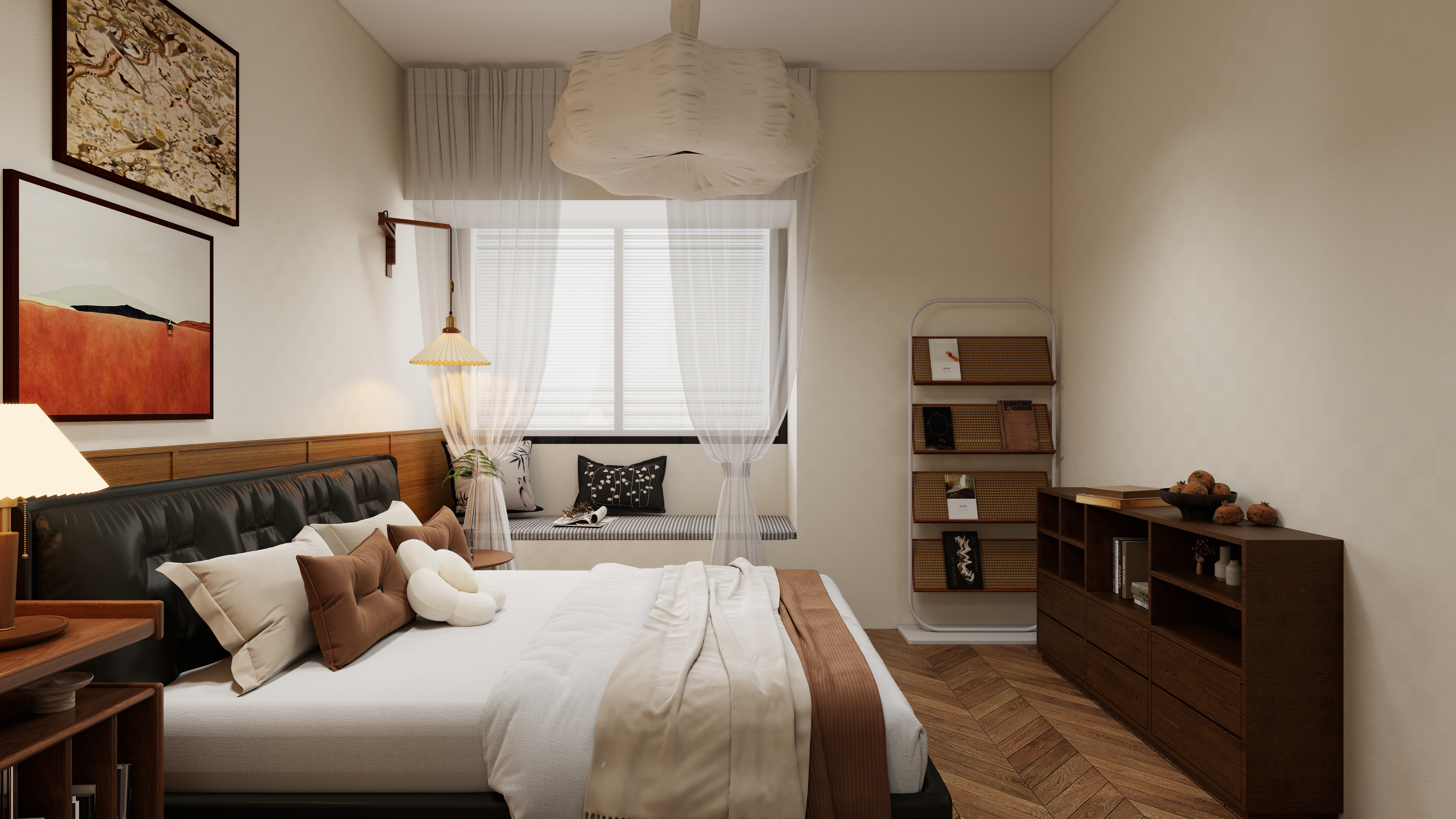 ASDDSA1-中古风一层主卧装修效果图第4张