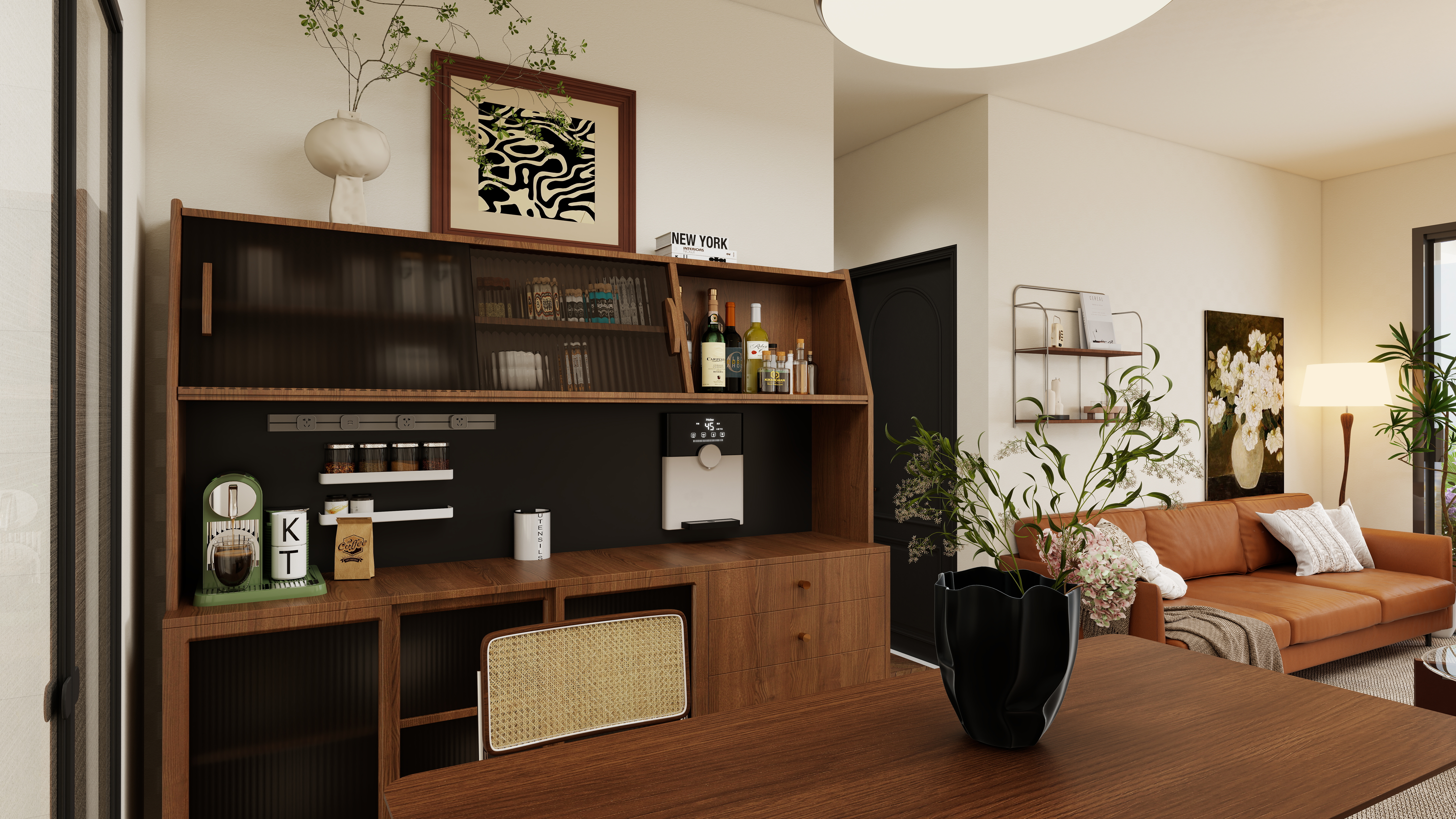 ASDDSA1-中古风一层客餐厅装修效果图第2张