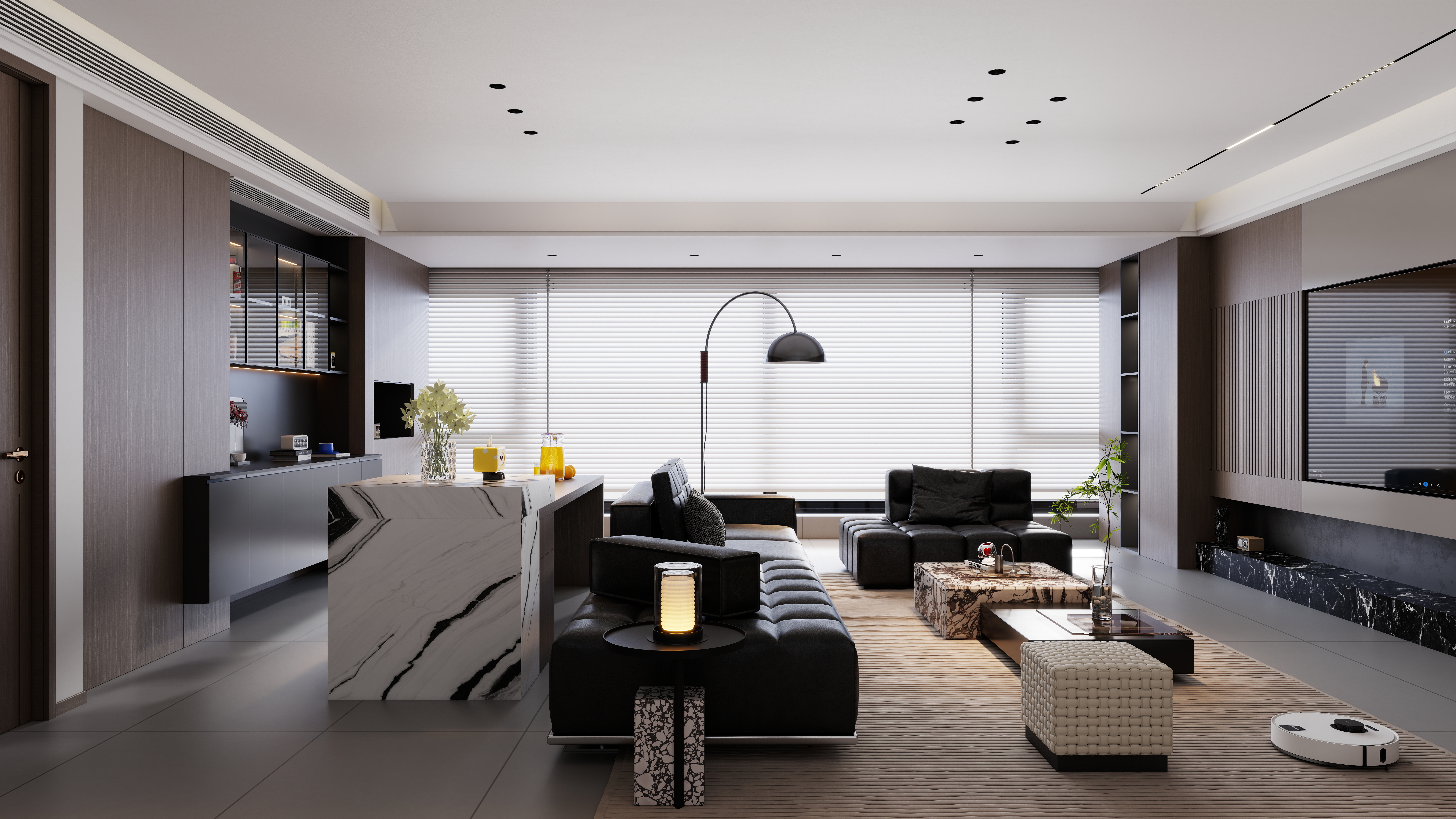 lxh92-166㎡3室一层客餐厅装修效果图第1张