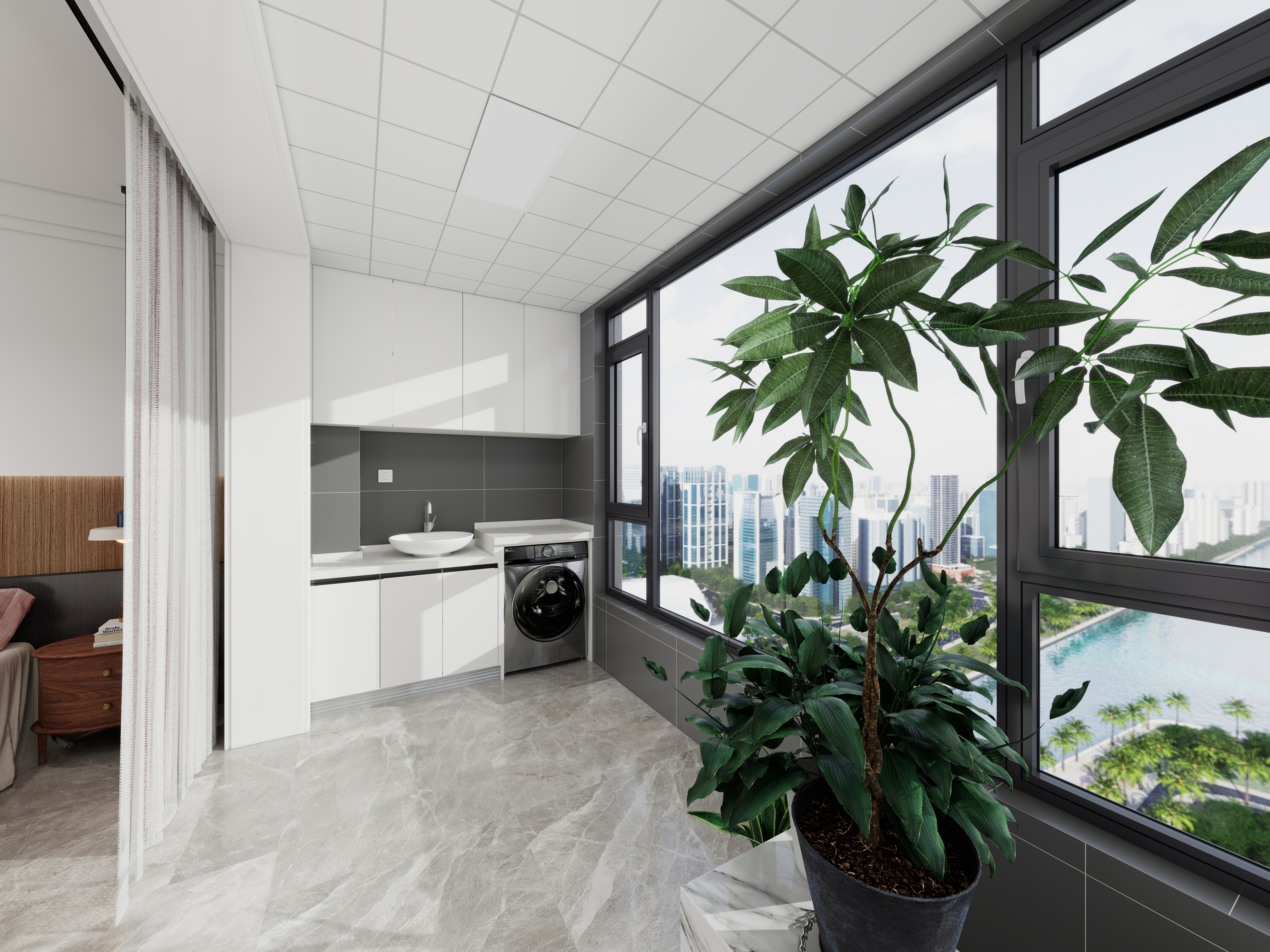 陈晓琛-浞景岸边~3室2厅1卫1厨1阳一层阳台装修效果图第1张