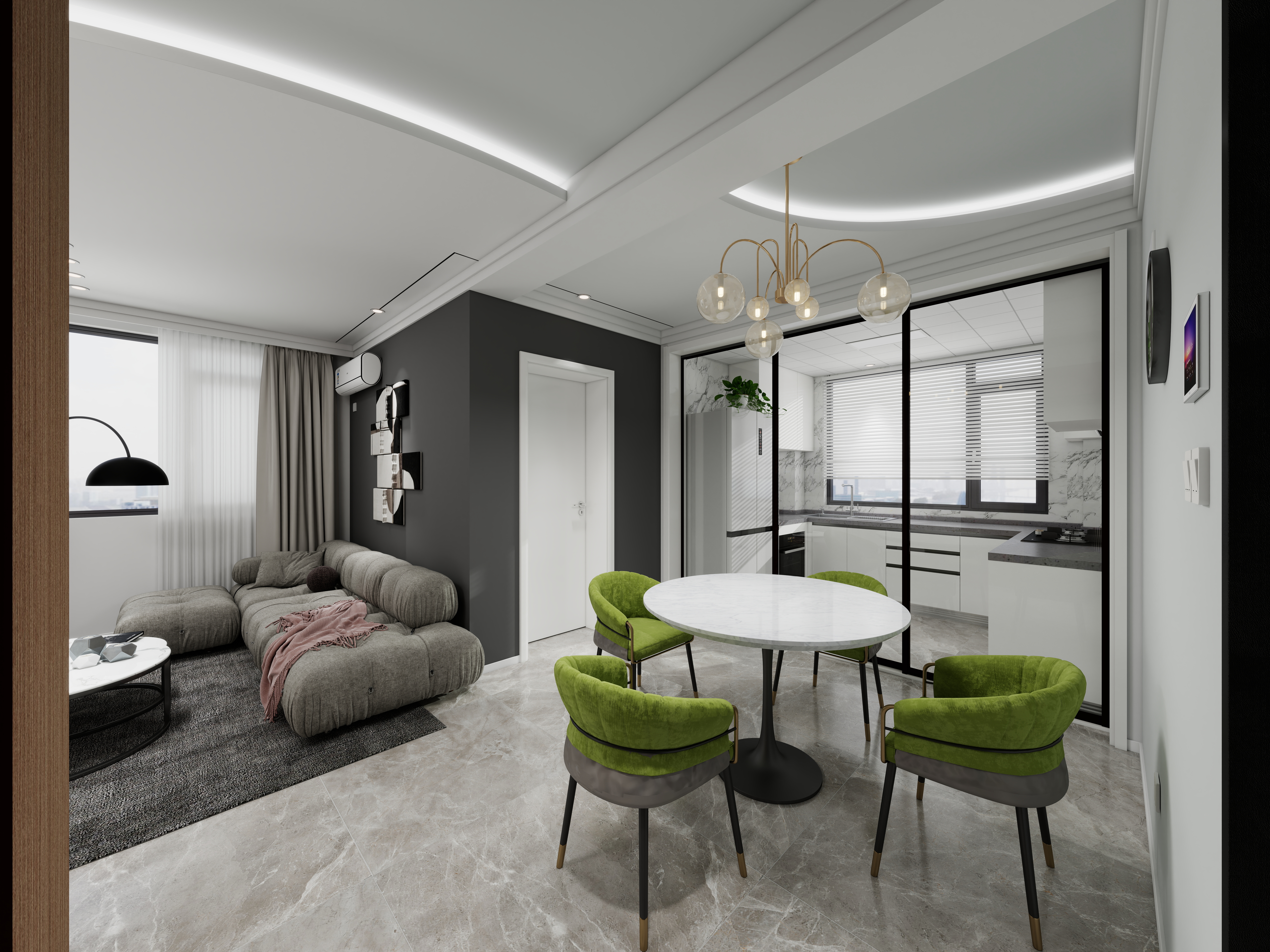 陈晓琛-浞景岸边~3室2厅1卫1厨1阳一层客餐厅装修效果图第2张