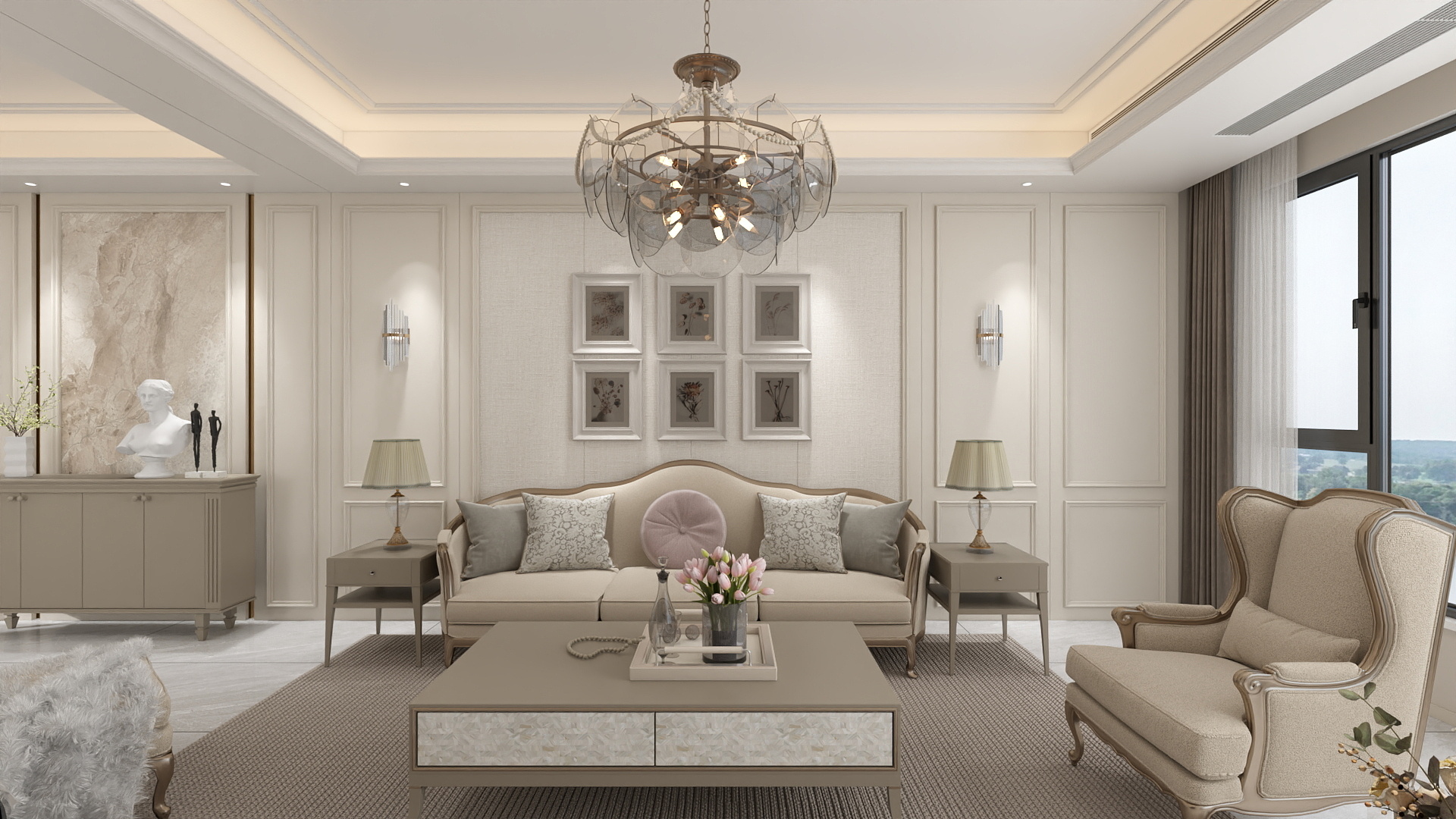 李青越- 120方法式风格三居室装修效果图