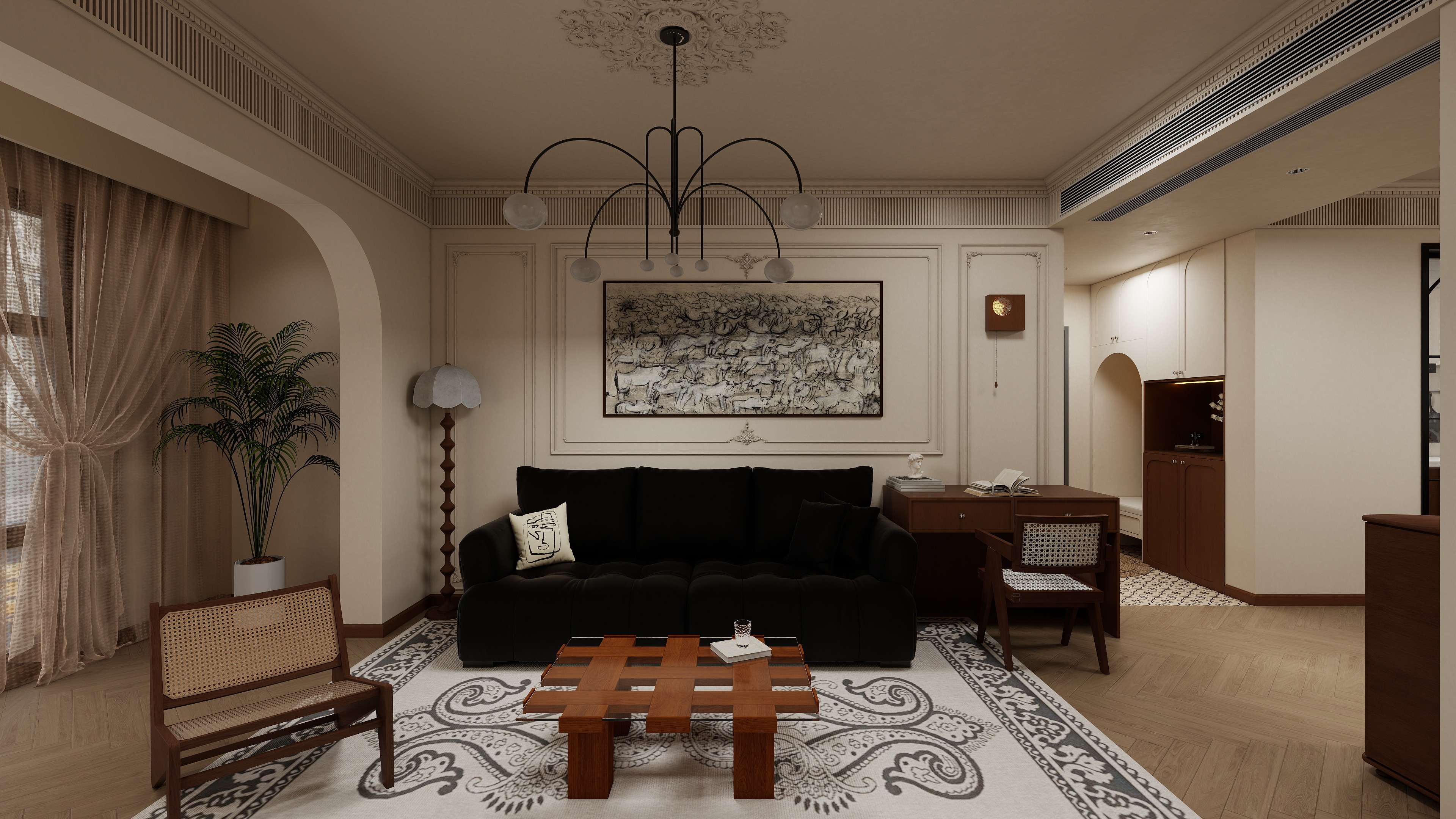 李青越-150方中古风格三居室装修效果图