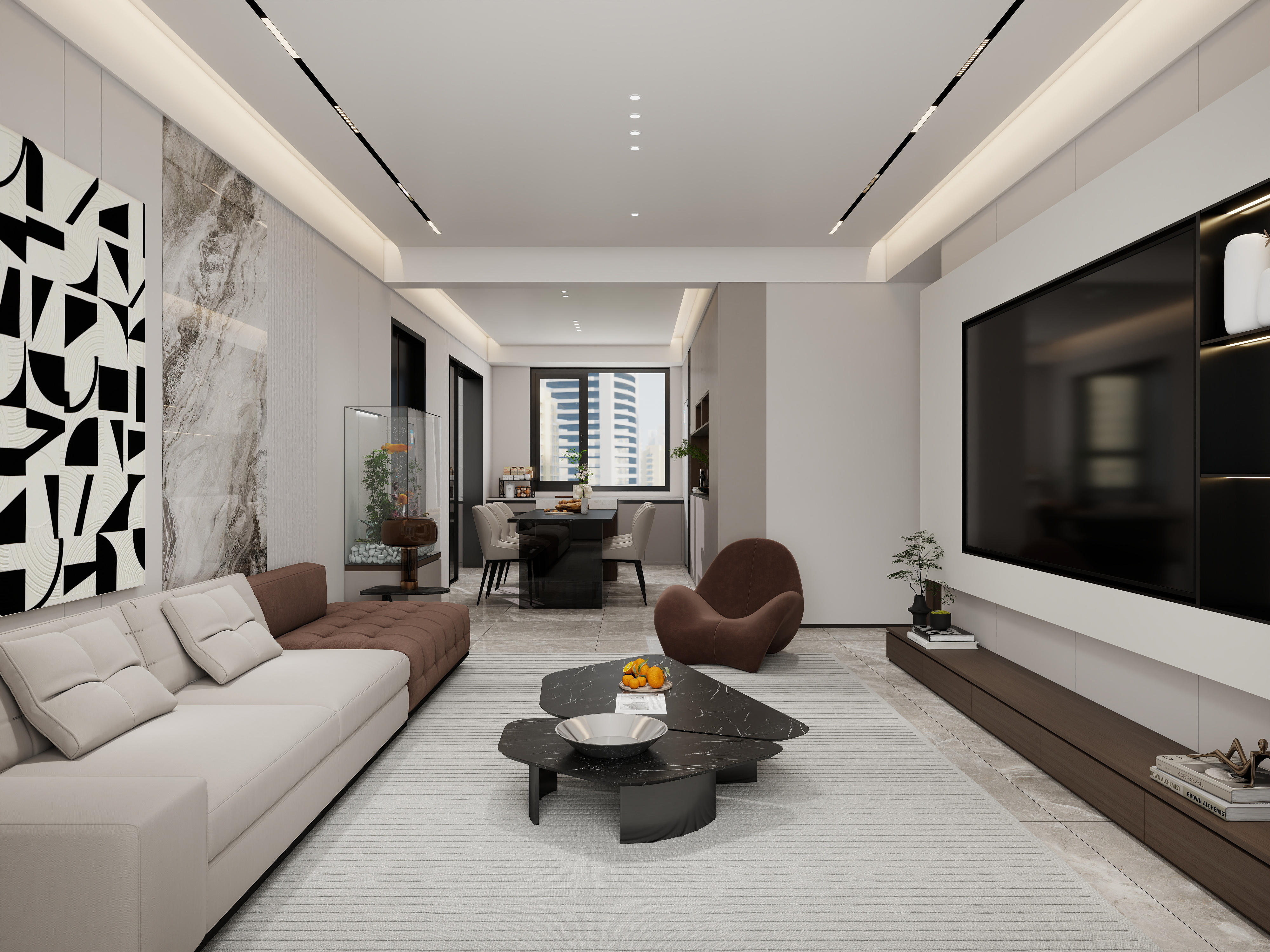 李青越-102方现代风格三居室装修效果图