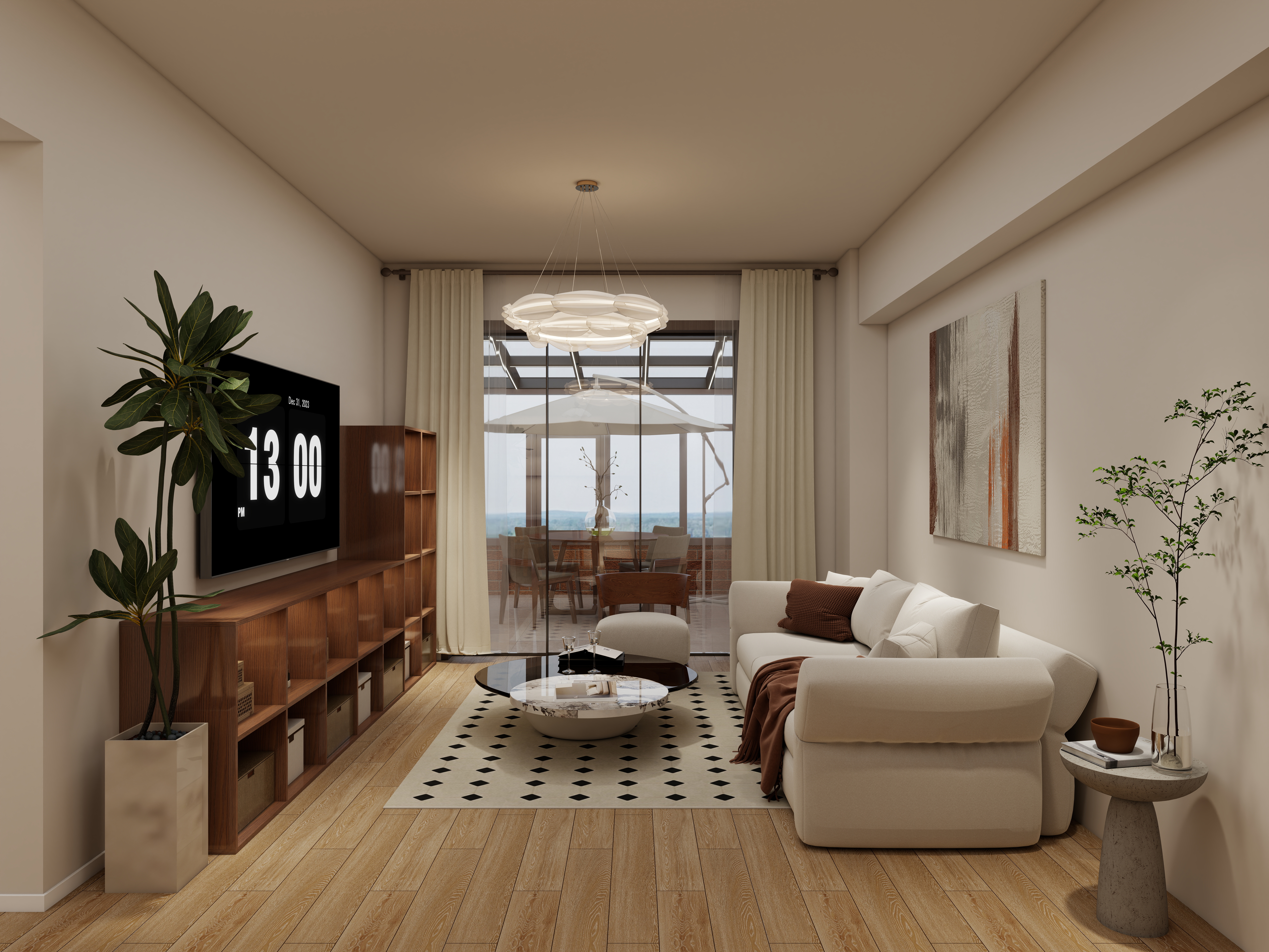 圆梦设计-原木奶油田园142㎡2室一层客餐厅装修效果图第1张