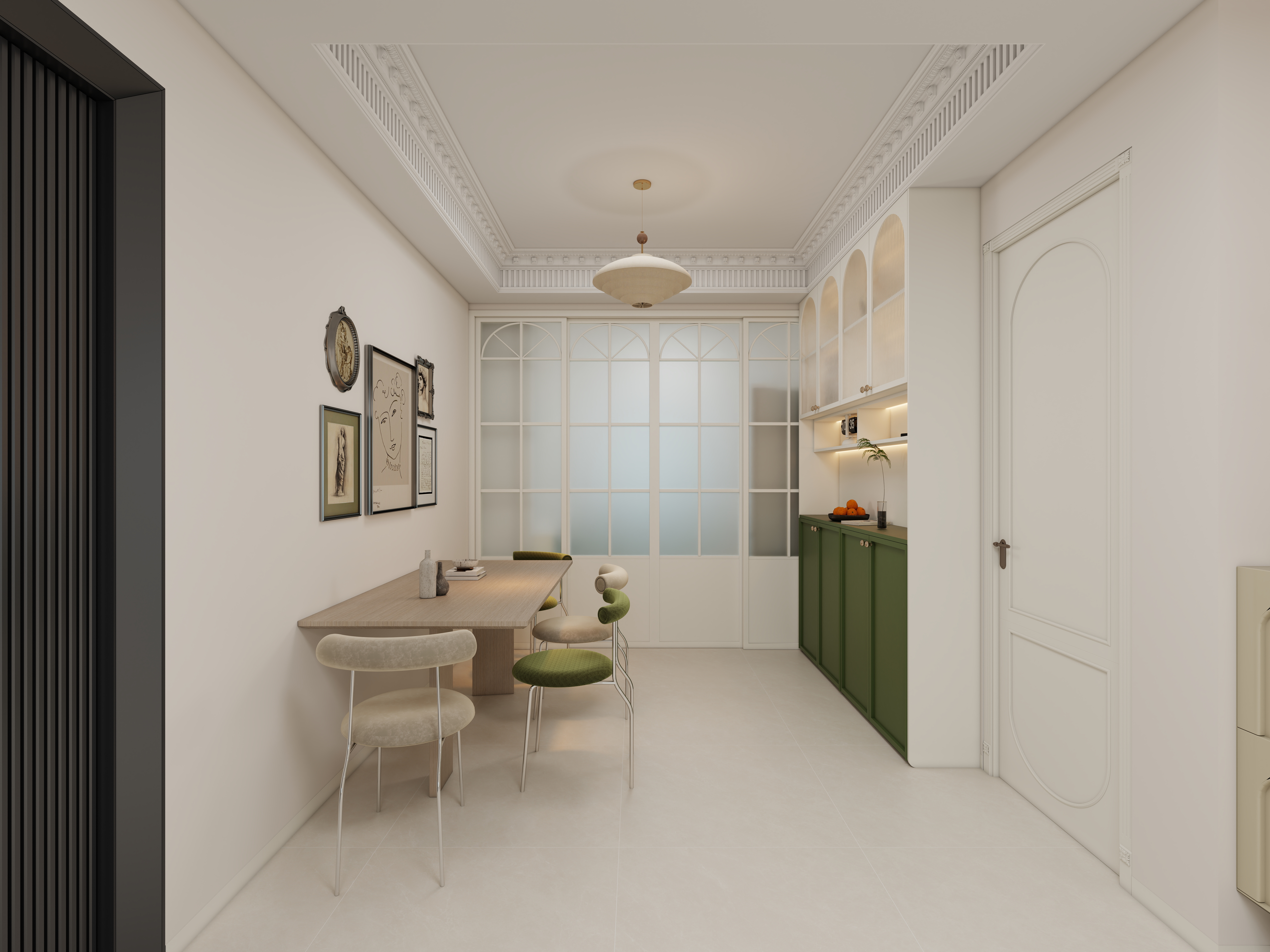 李青越-102方轻法式风格三居室一层客餐厅装修效果图第3张